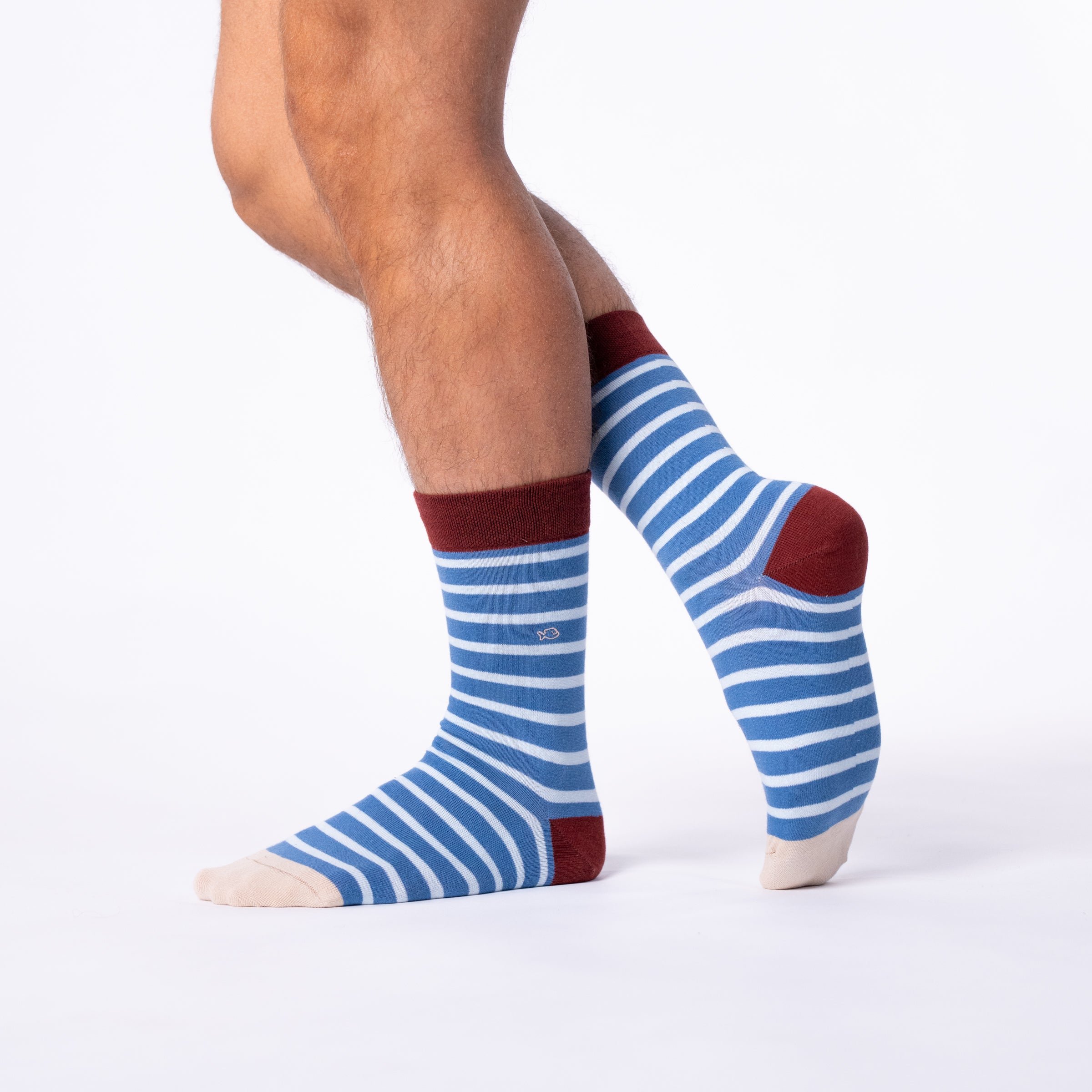 Combed cotton socks with wide stripes BILLYBELT Blue