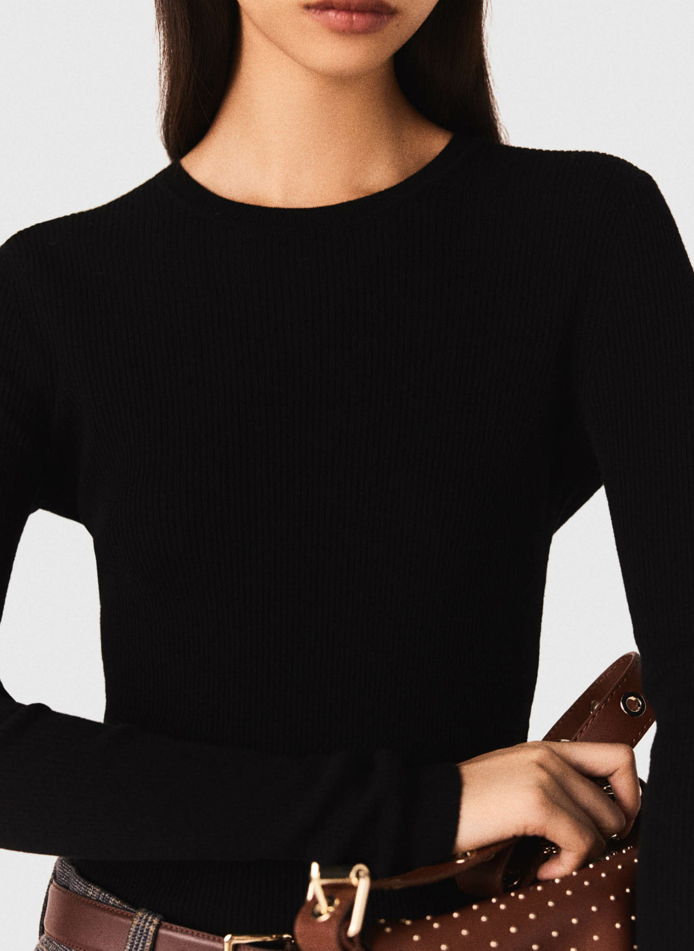 Pull col rond en laine mélangée MAJE Noir