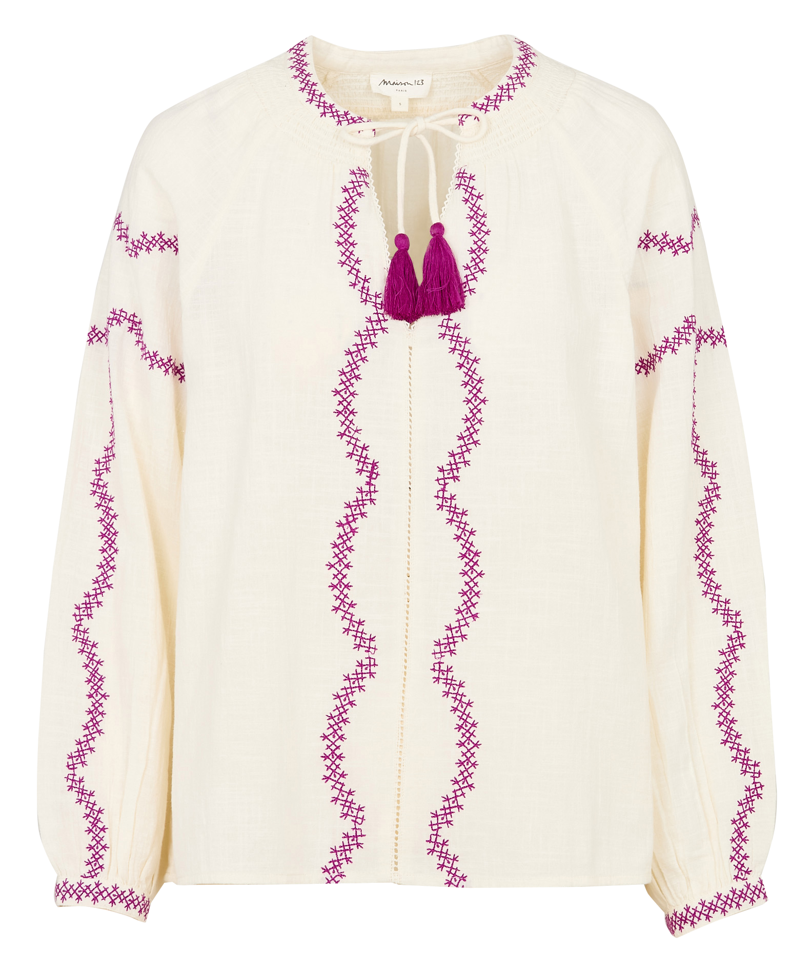 Blouse col tunisien en coton MAISON 123 Blanc