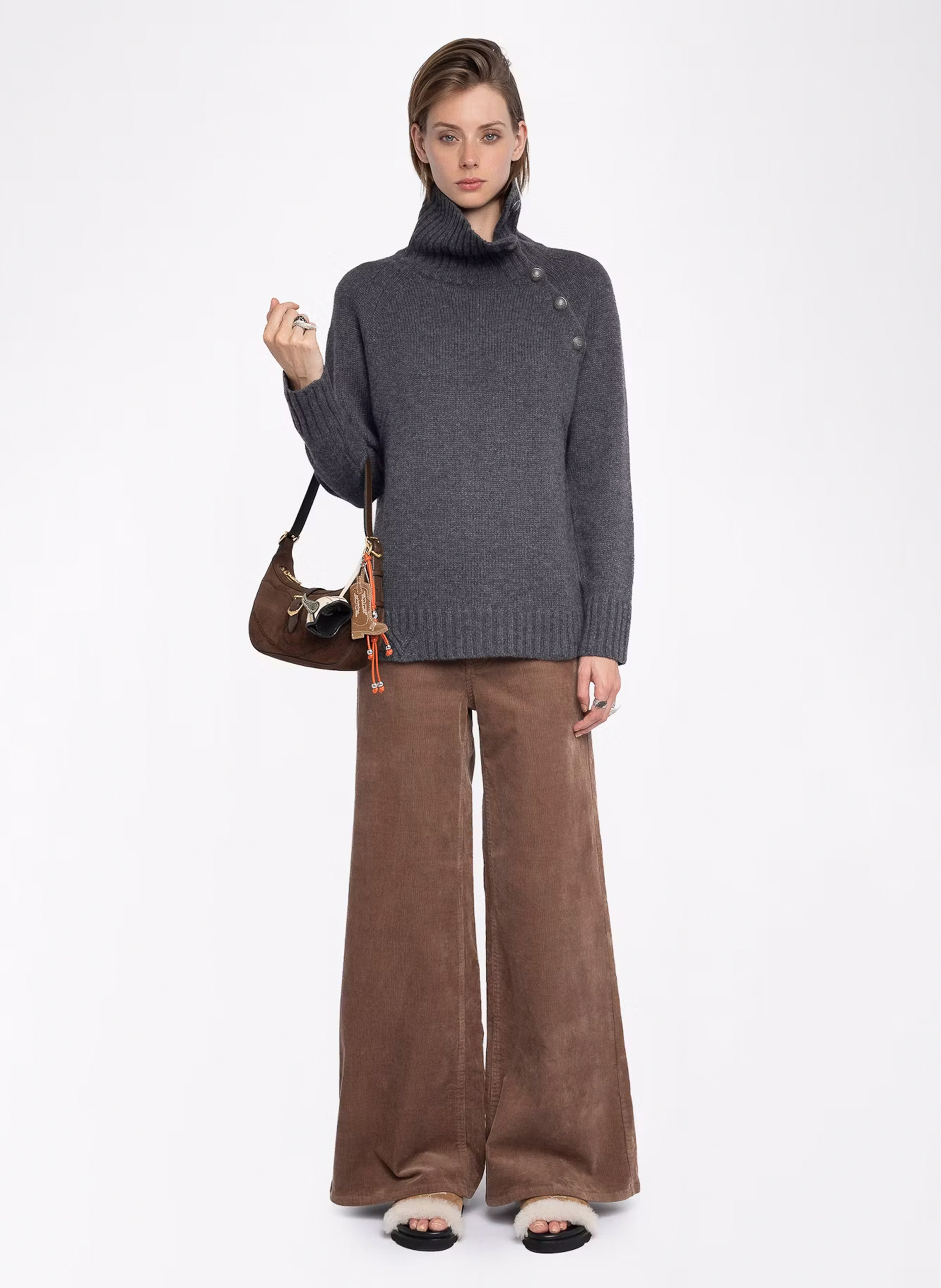 Pull col montant boutonné en cachemire ZADIG&VOLTAIRE Gris