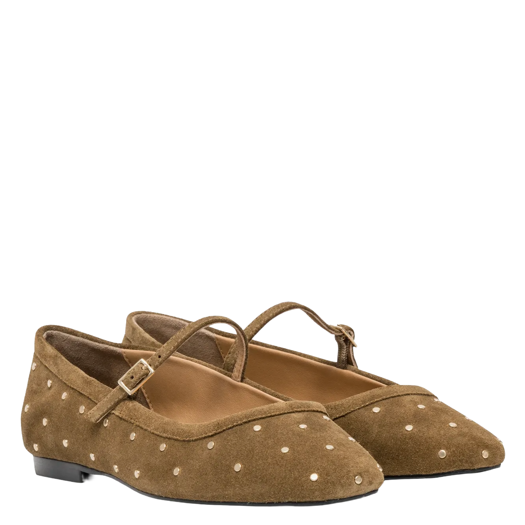 Studded suede leather ballet flats BOCAGE Brown