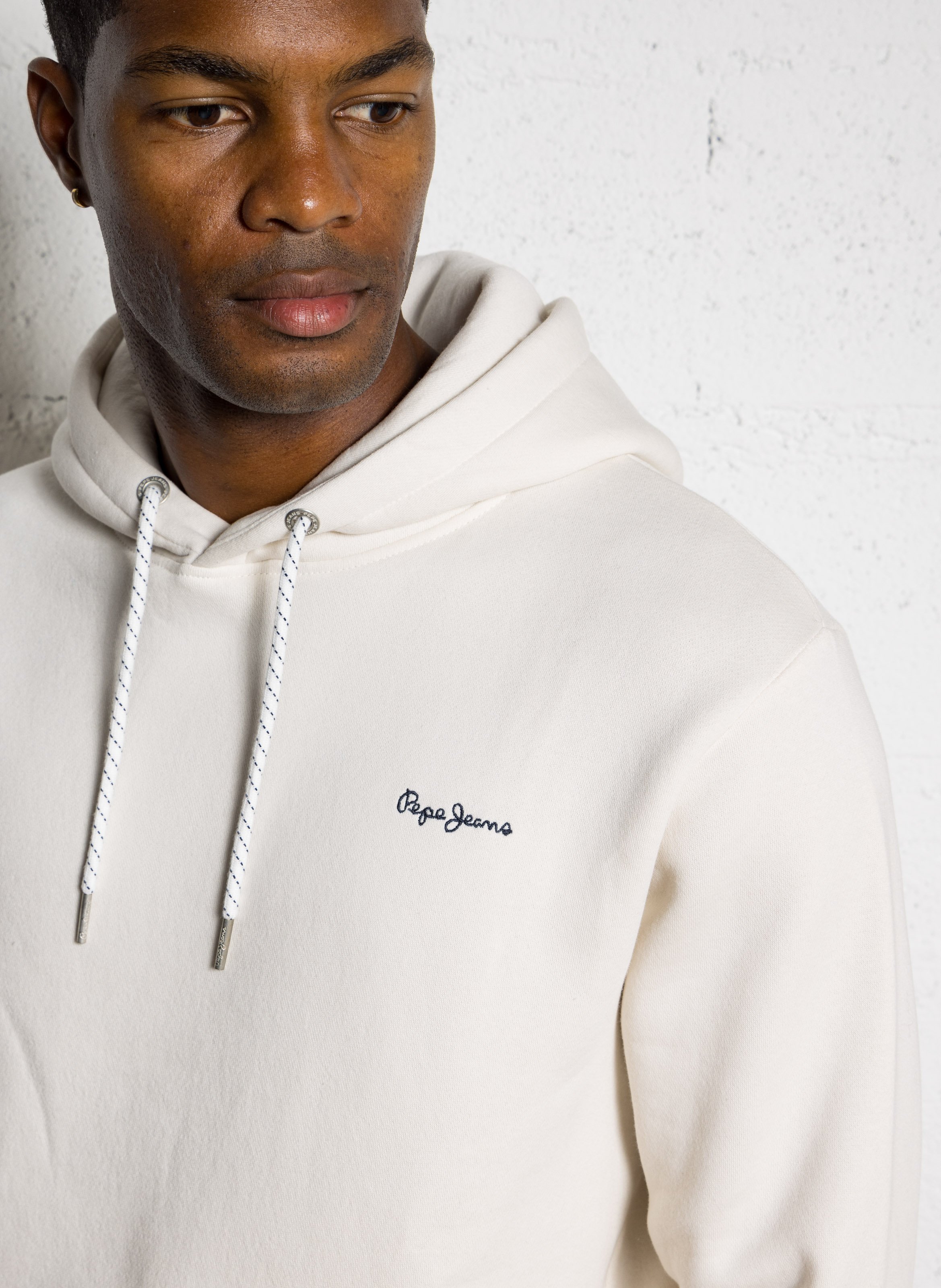 Straight embroidered cotton-blend hoodie PEPE JEANS Beige