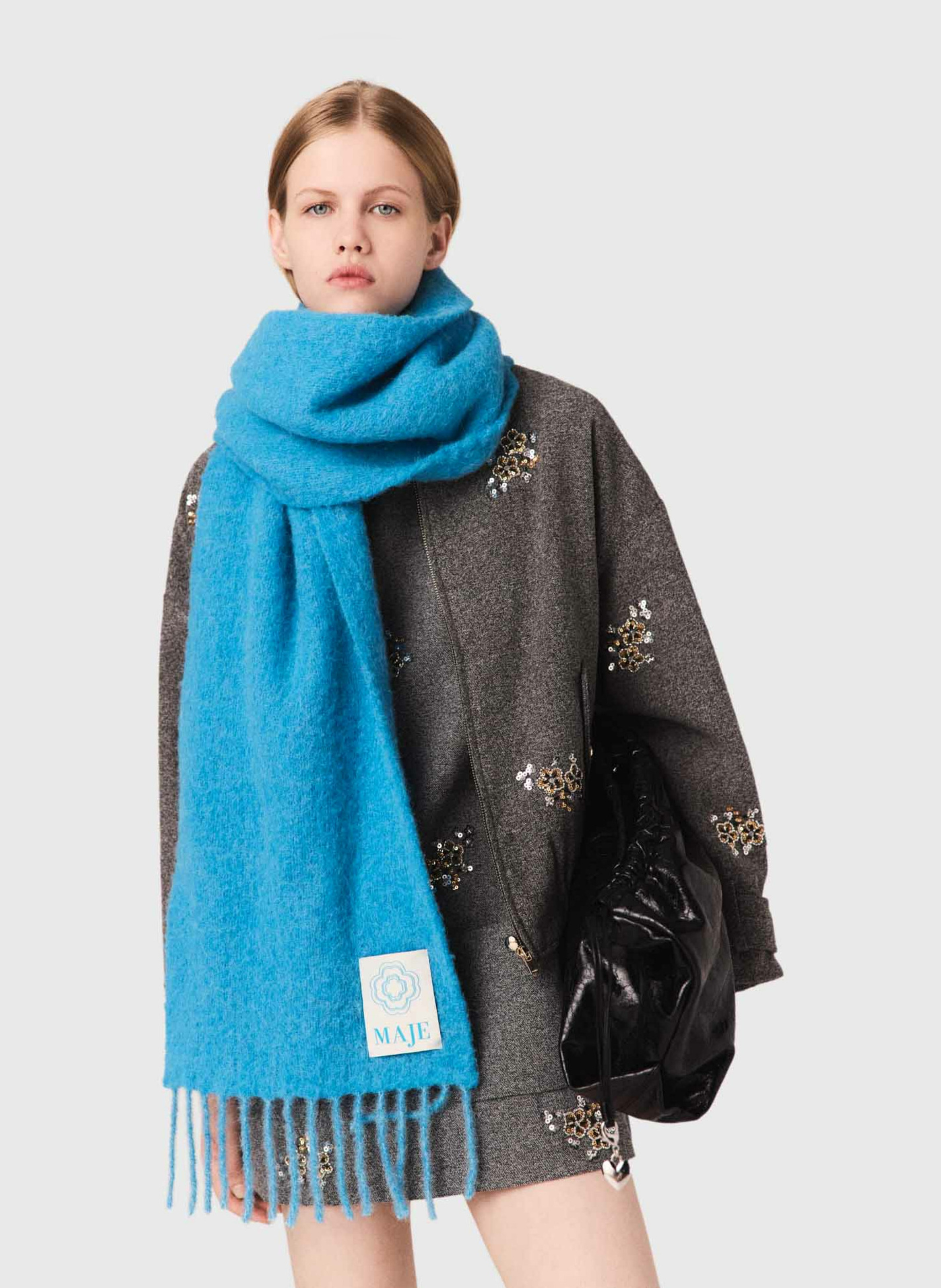 Veste oversize col montant en lainage MAJE Gris