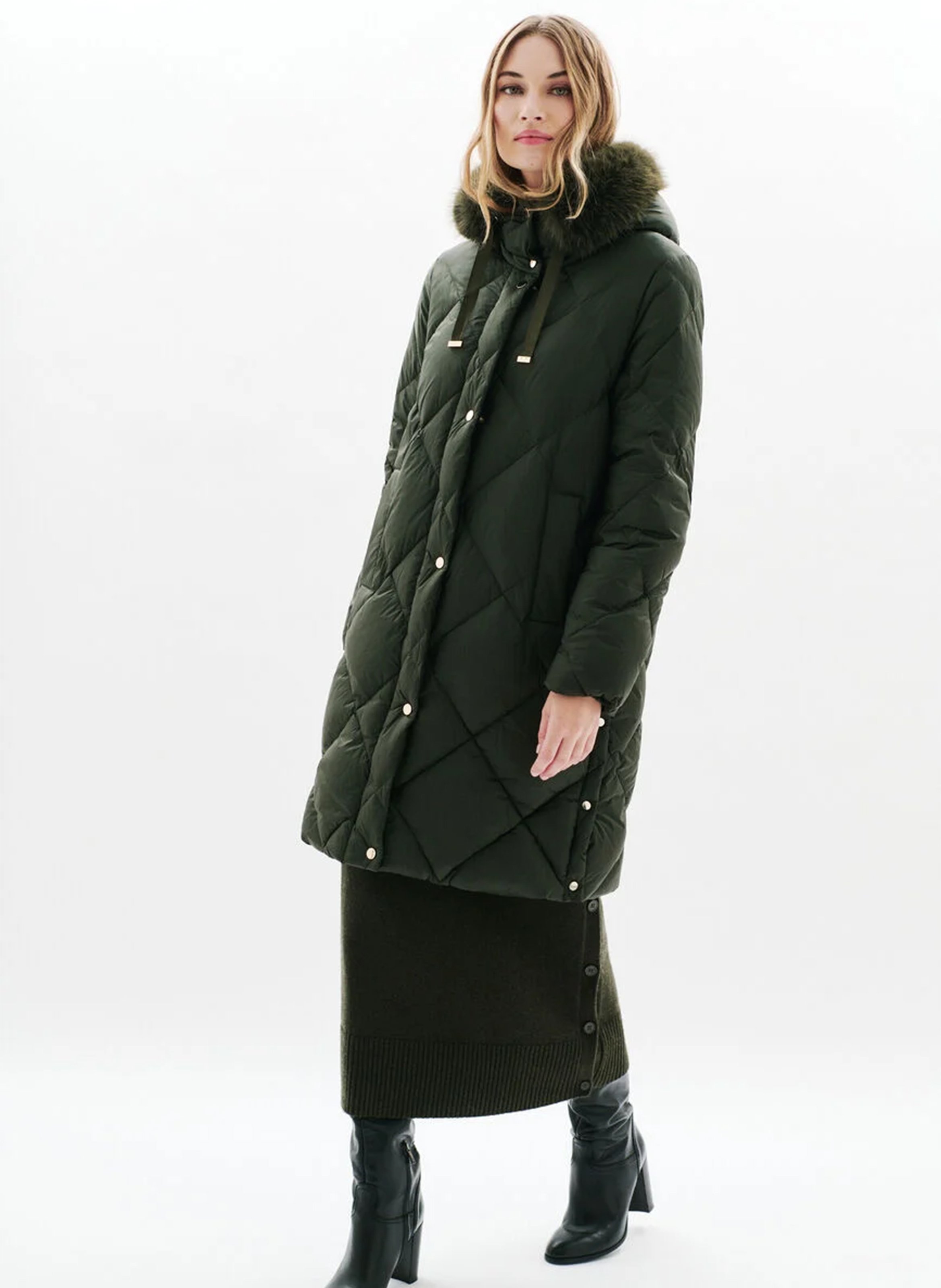 Oversized gewatteerde jas met opstaande kraag en capuchon CAROLL Groen