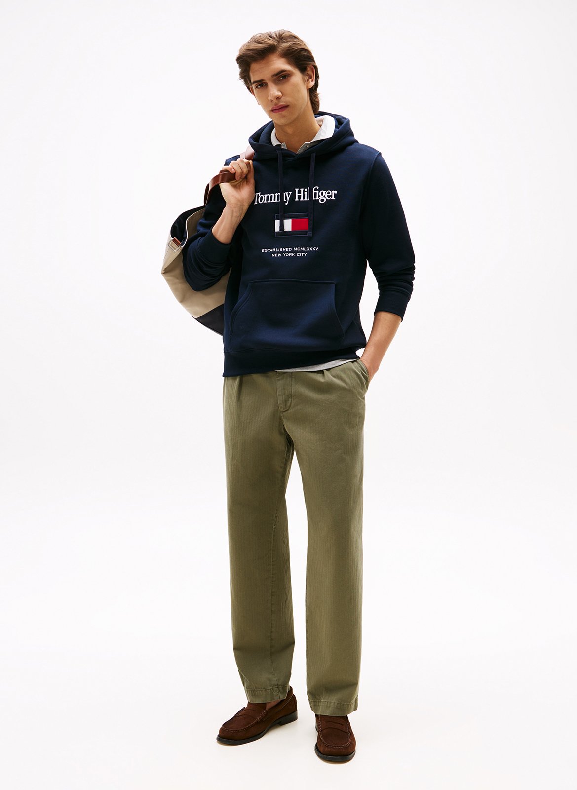 Sweat à capuche droit en coton mélangé TOMMY HILFIGER Bleu