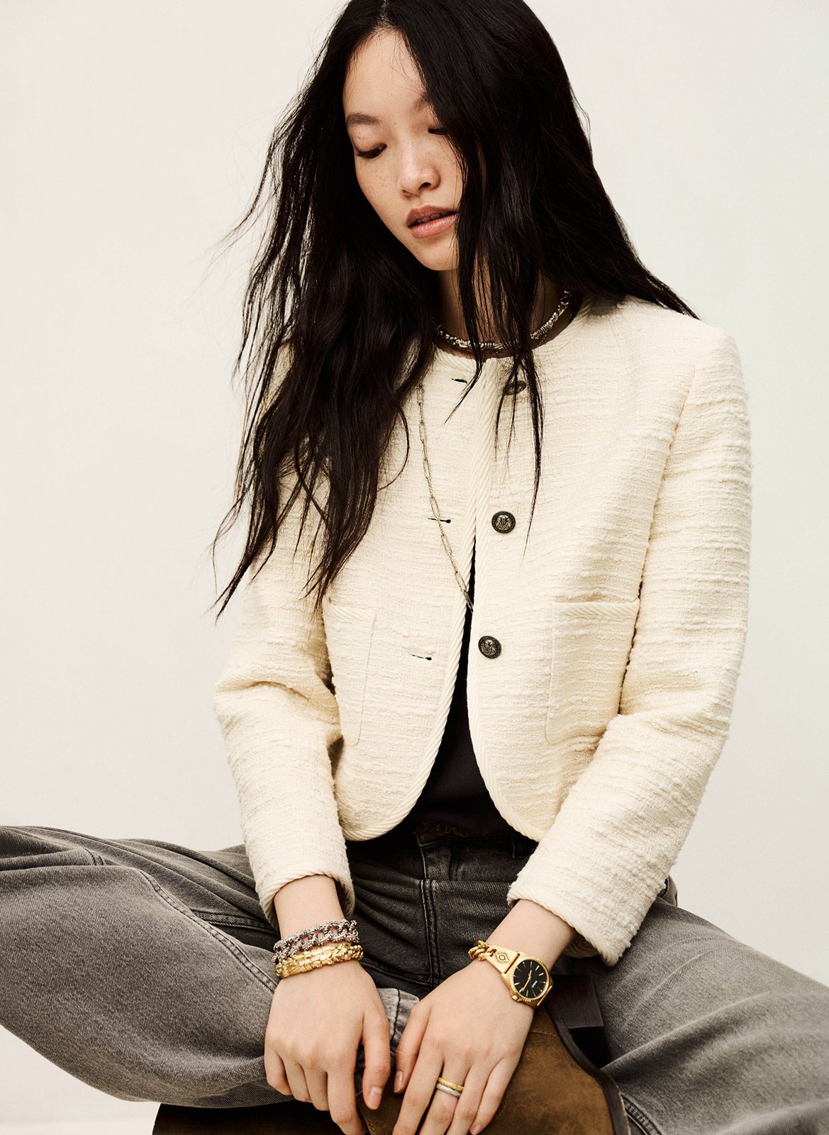 Veste droite col rond en coton mélangé BA&SH Beige