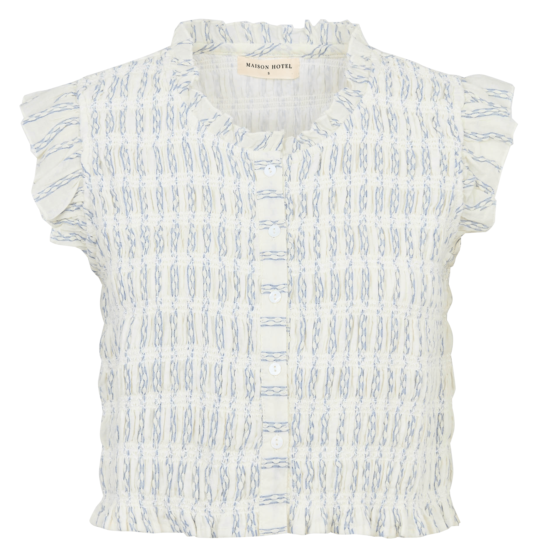 Top droit col rond en coton imprimé MAISON HOTEL Blanc