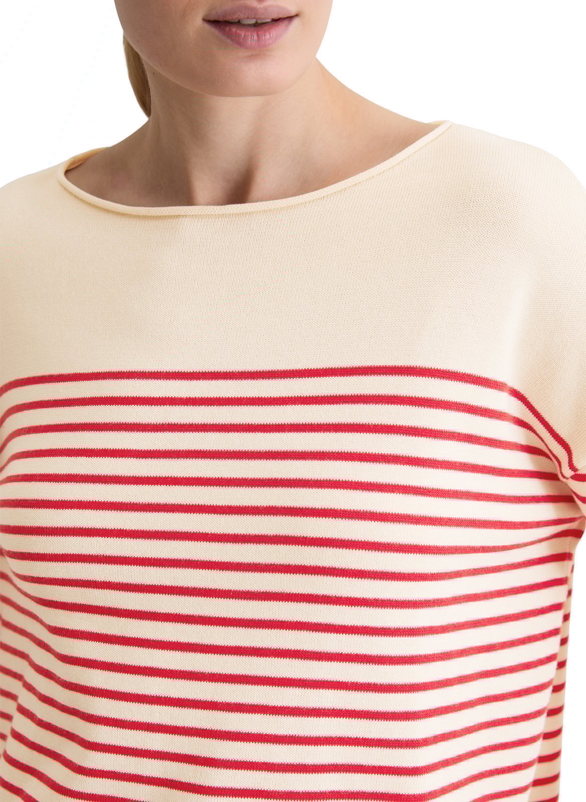 Pull oversize col rond en coton rayé MARC O'POLO Beige