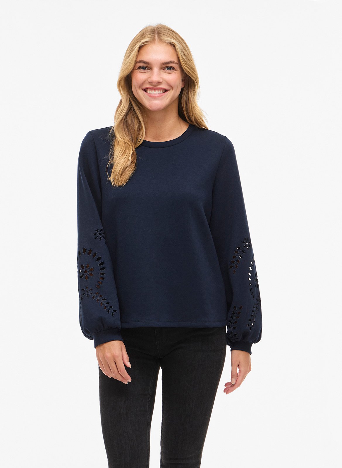 Sweat droit col rond brodé VILA Bleu