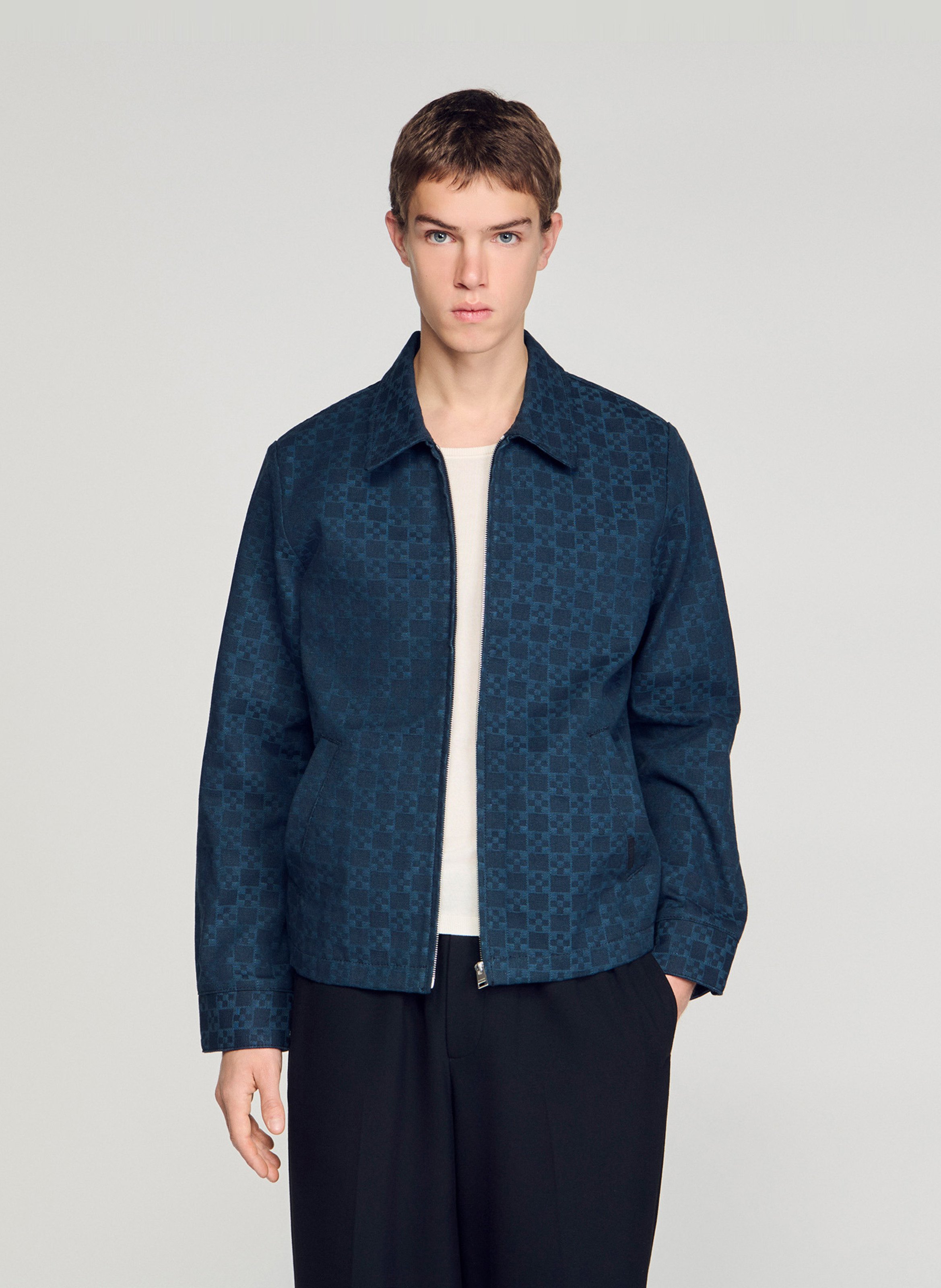 Blouson zippé à motifs en coton SANDRO Bleu