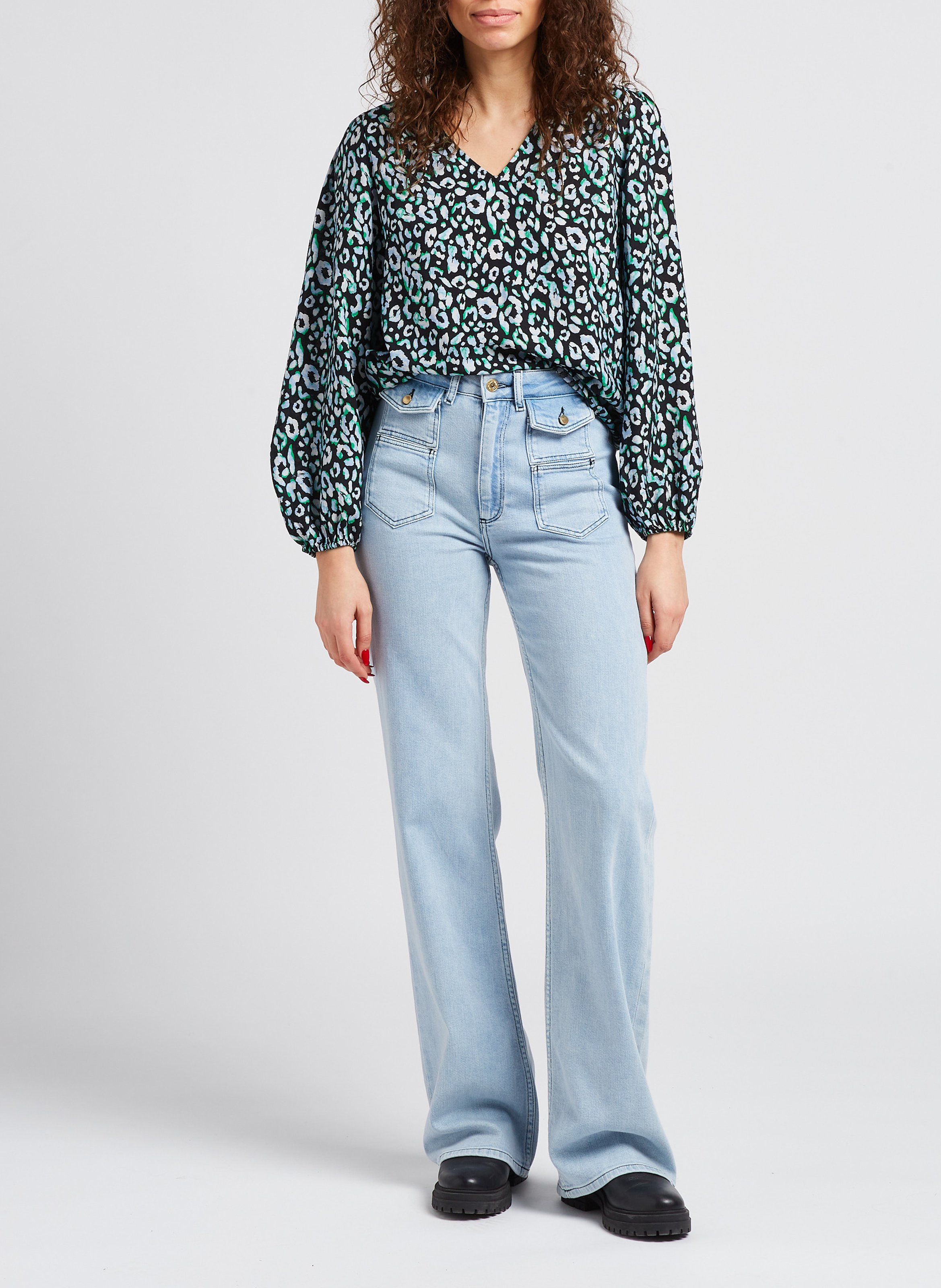 Top col V imprimé OBJECT Noir