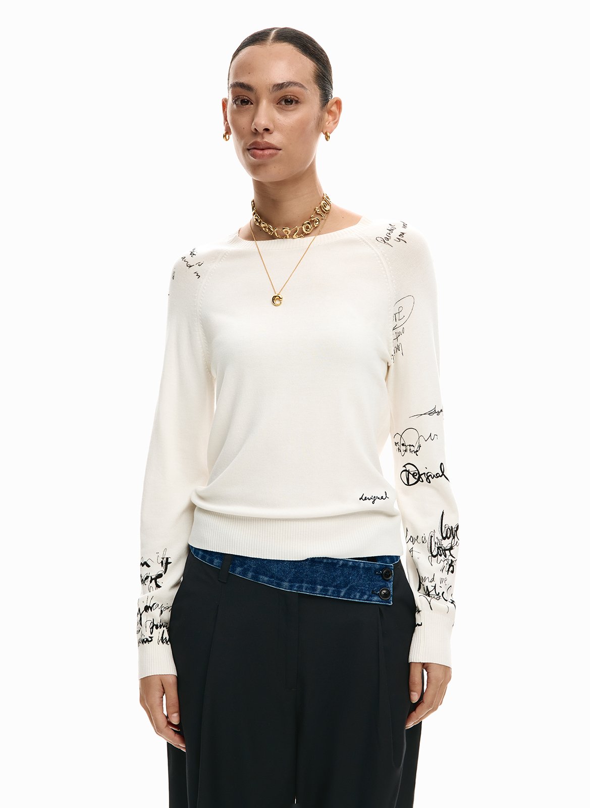 Tee-shirt col bateau droit imprimé DESIGUAL