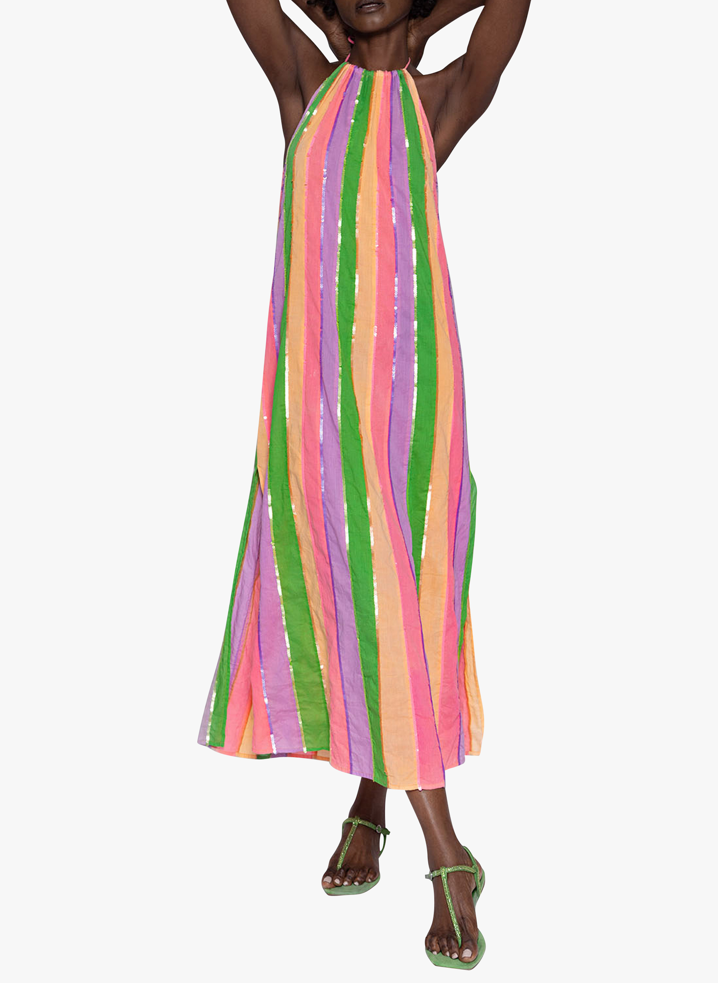 Robe midi col rond à rayures en coton  SUNDRESS Multicolore