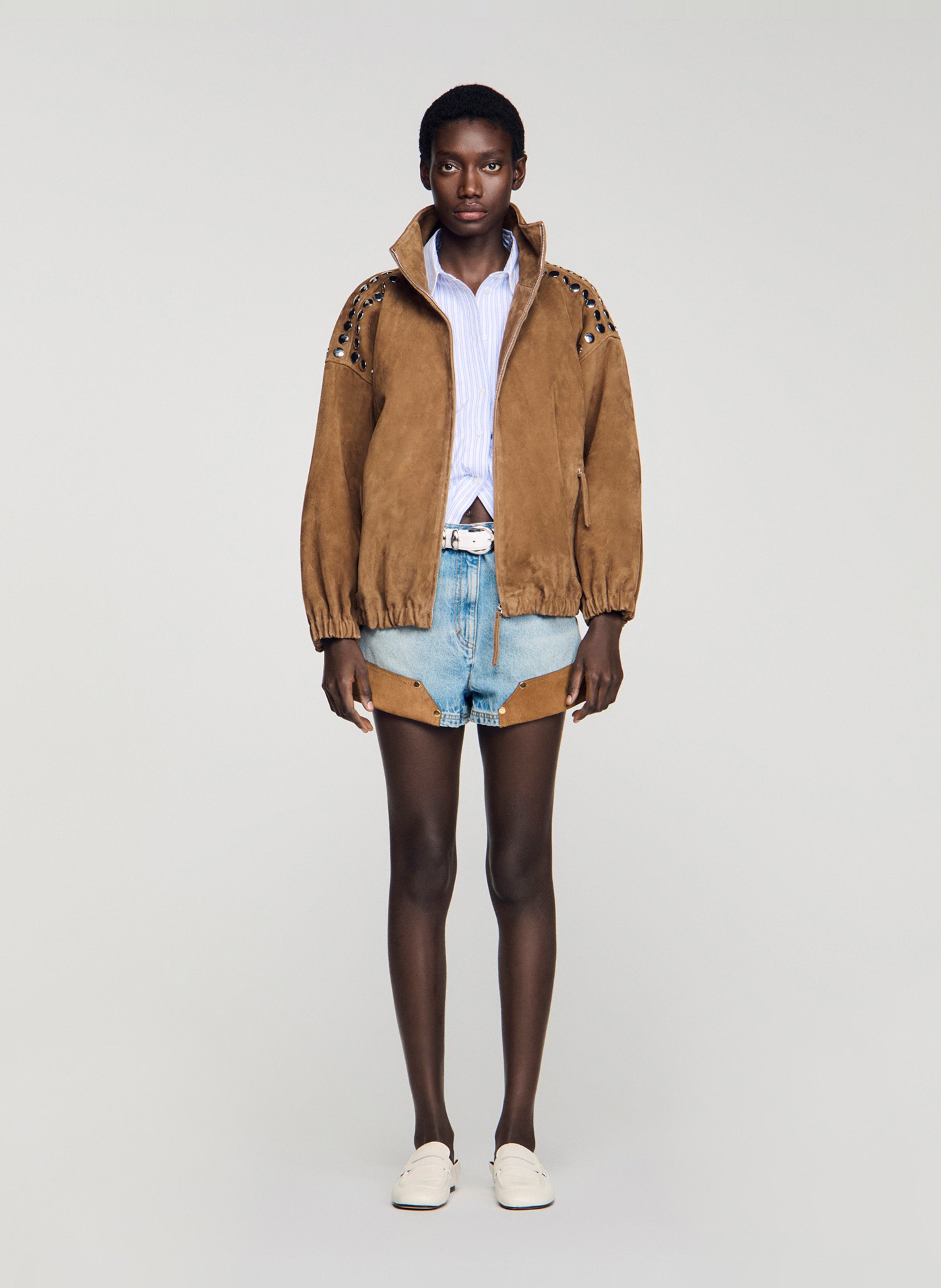 Oversized leather jacket Brown