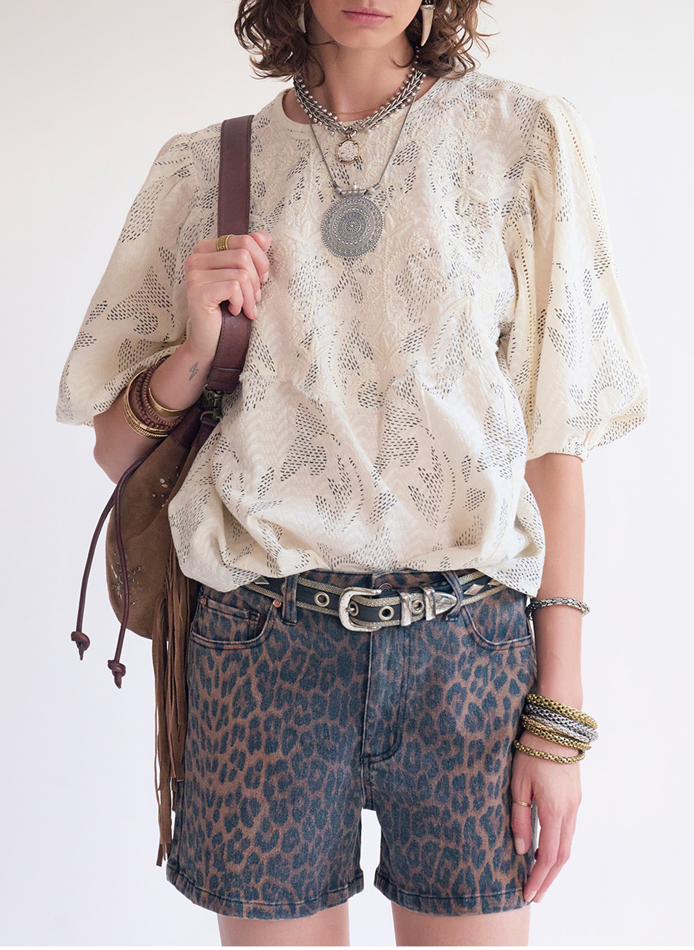 Katoenen blouse met ronde hals MKT Beige