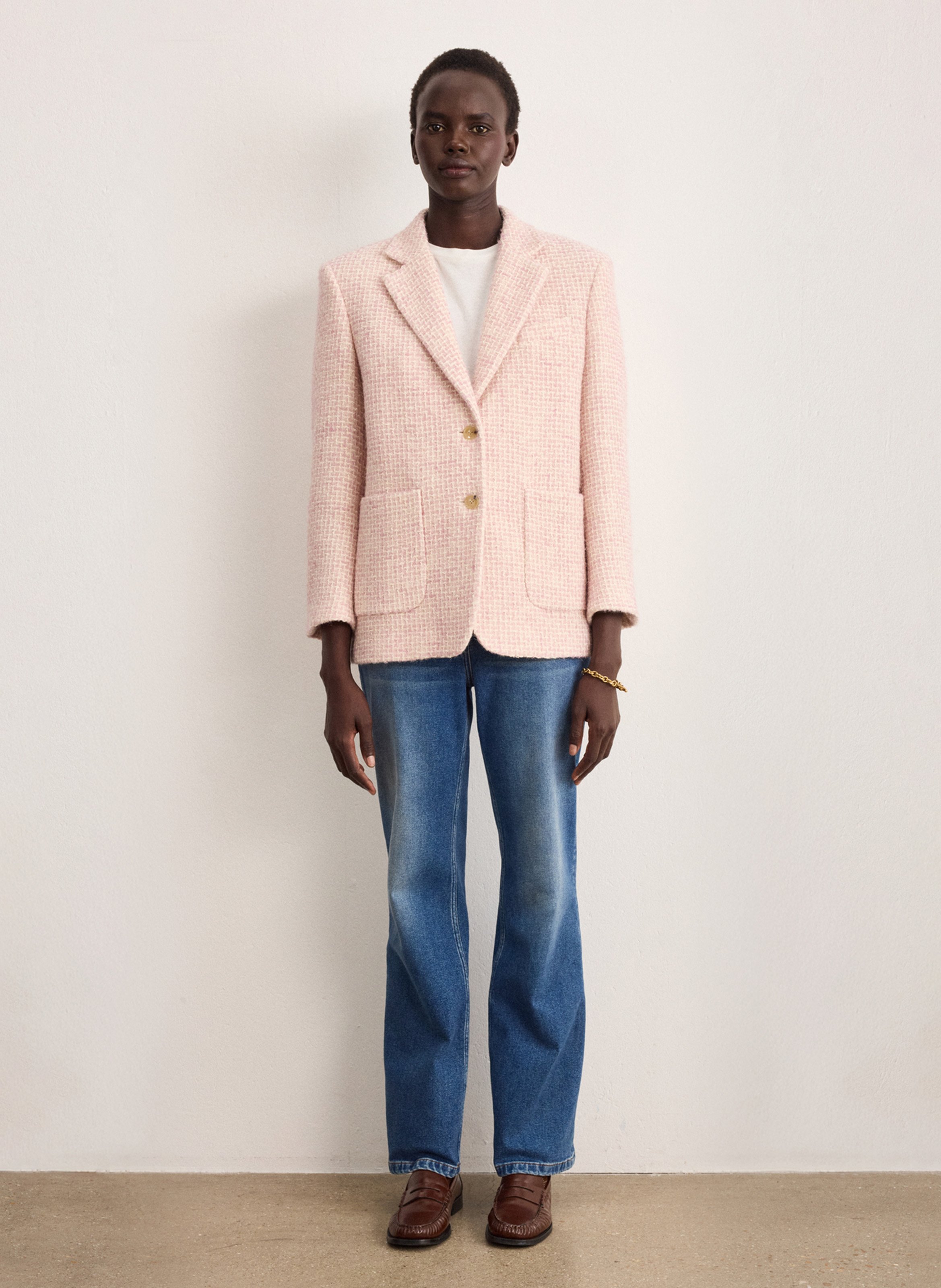 Veste tailleur droite en coton mélangé imprimé PABLO Rouge