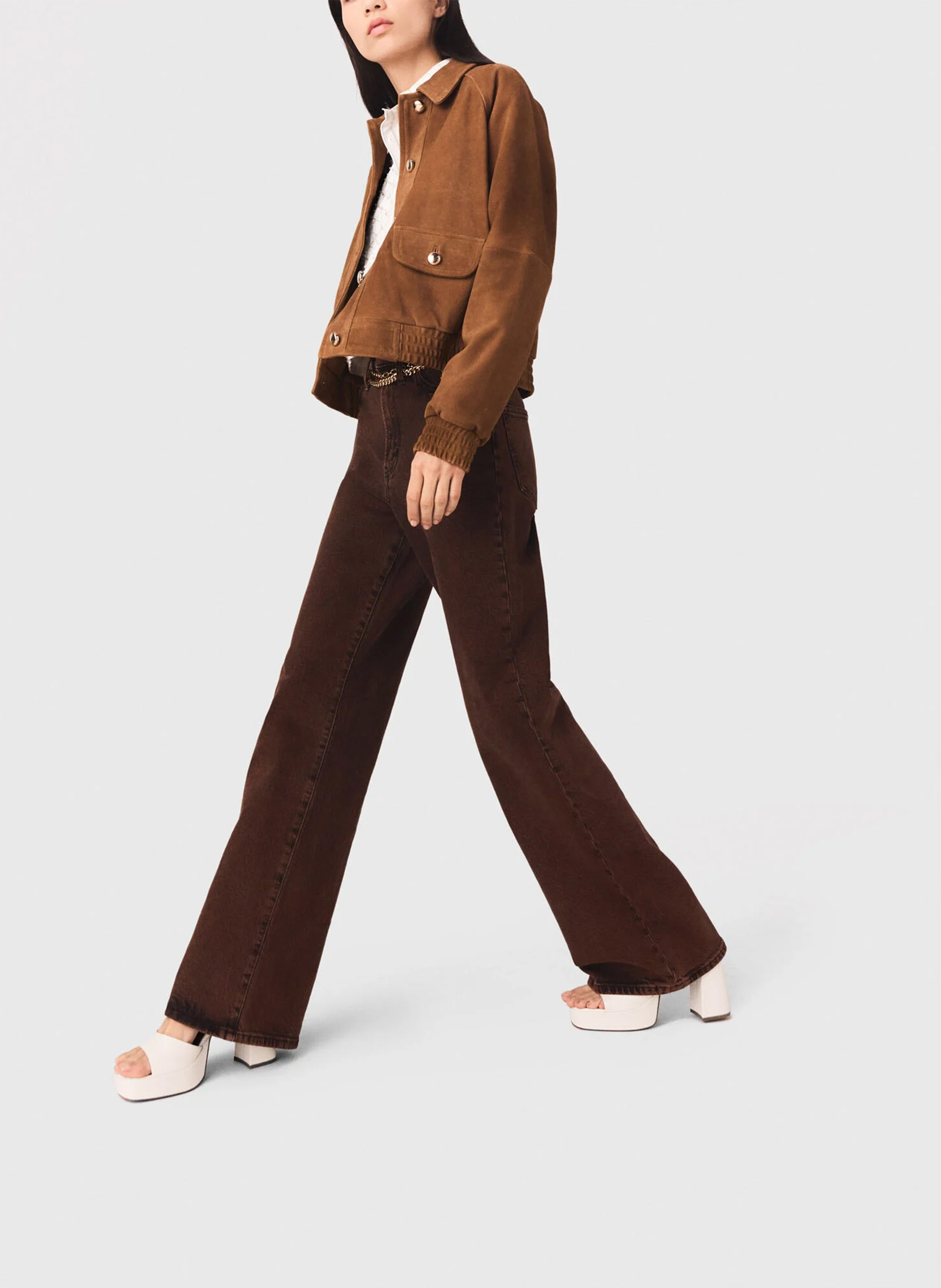 Jean droit en coton mélangé MAJE Marron