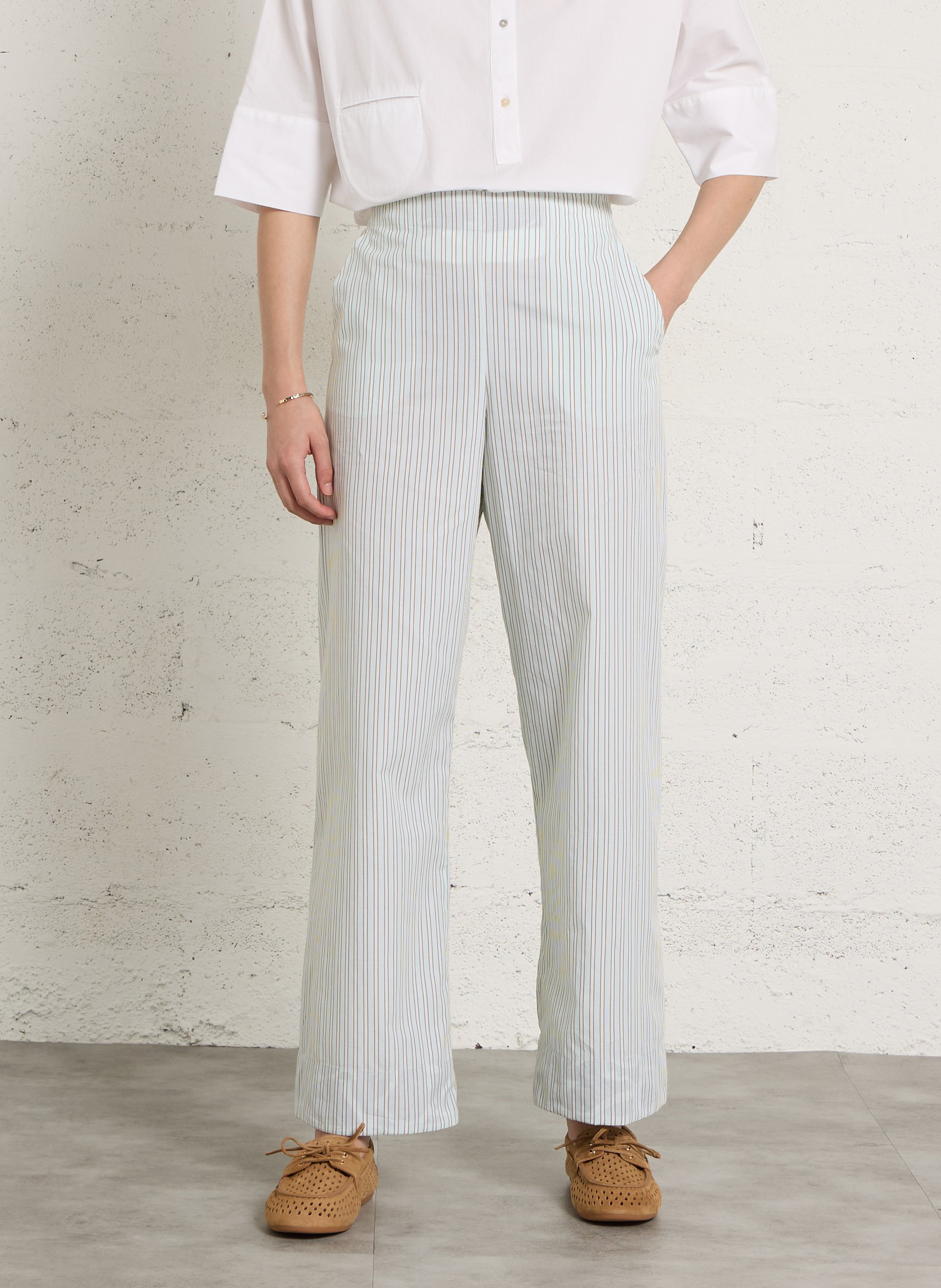 Rechte broek van gestreept katoen BELLA JONES Groen