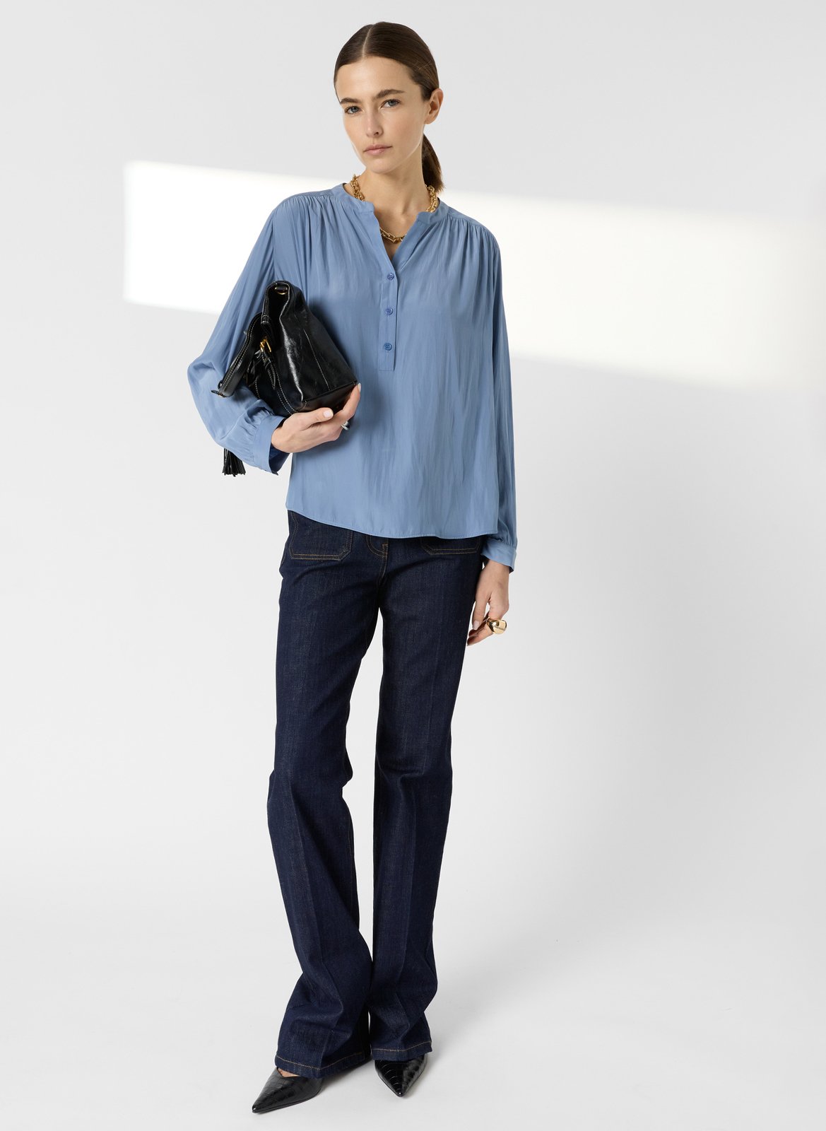 Chemisier droit col rond uni GERARD DAREL Bleu