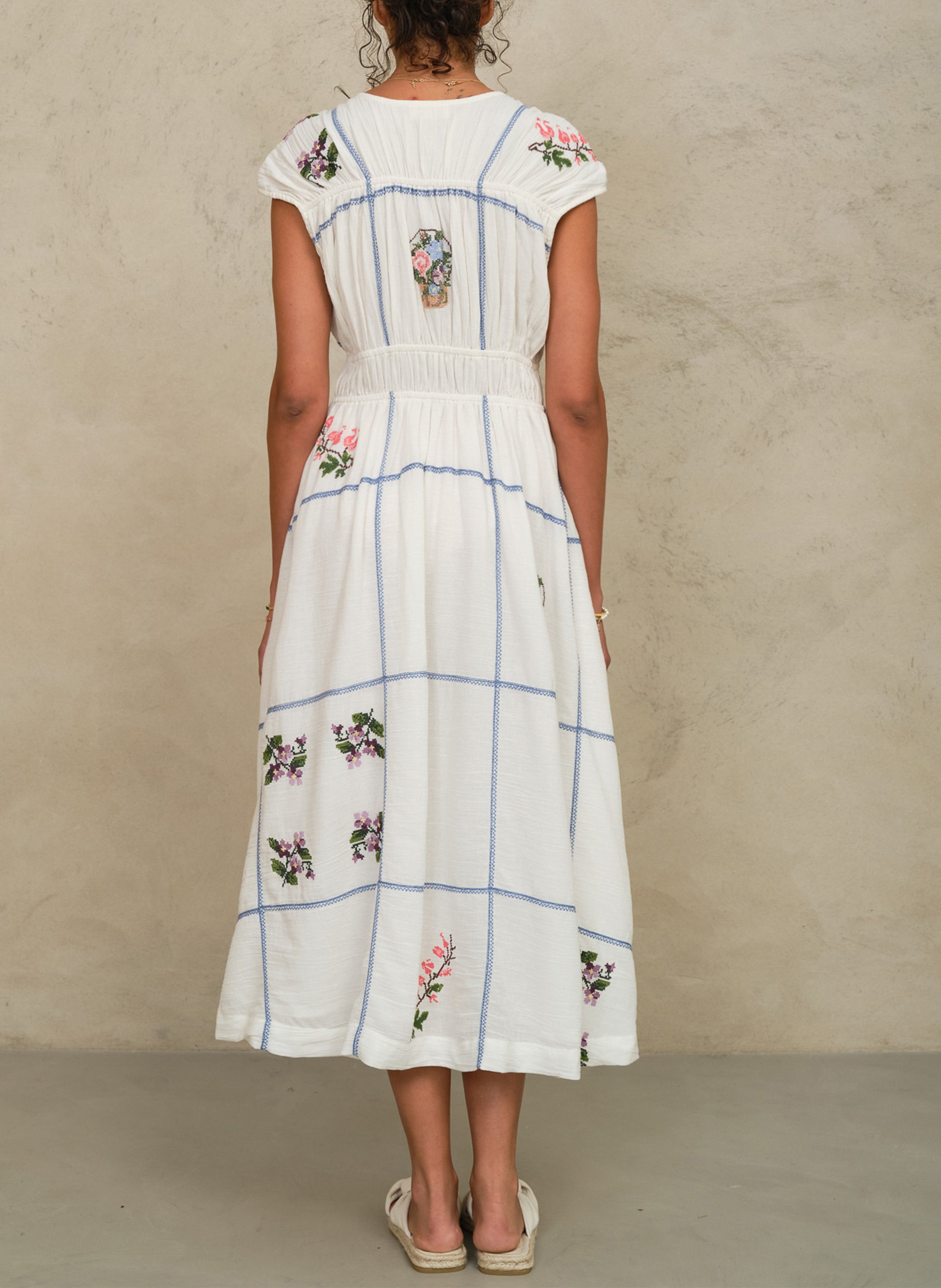 Robe midi col V en coton M.A.B.E Multicolore