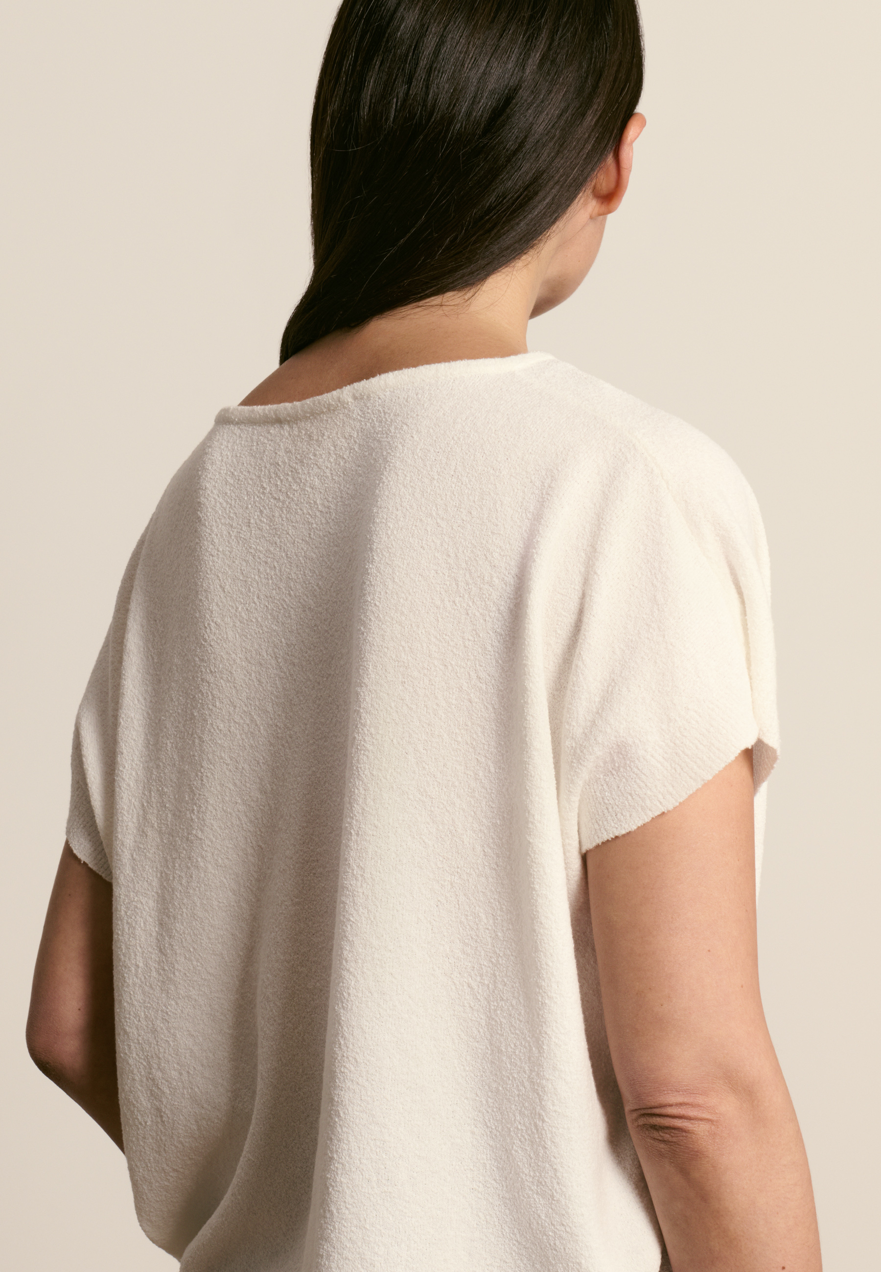 V-neck cotton t-shirt with bouclé texture MAISON MONTAGUT White