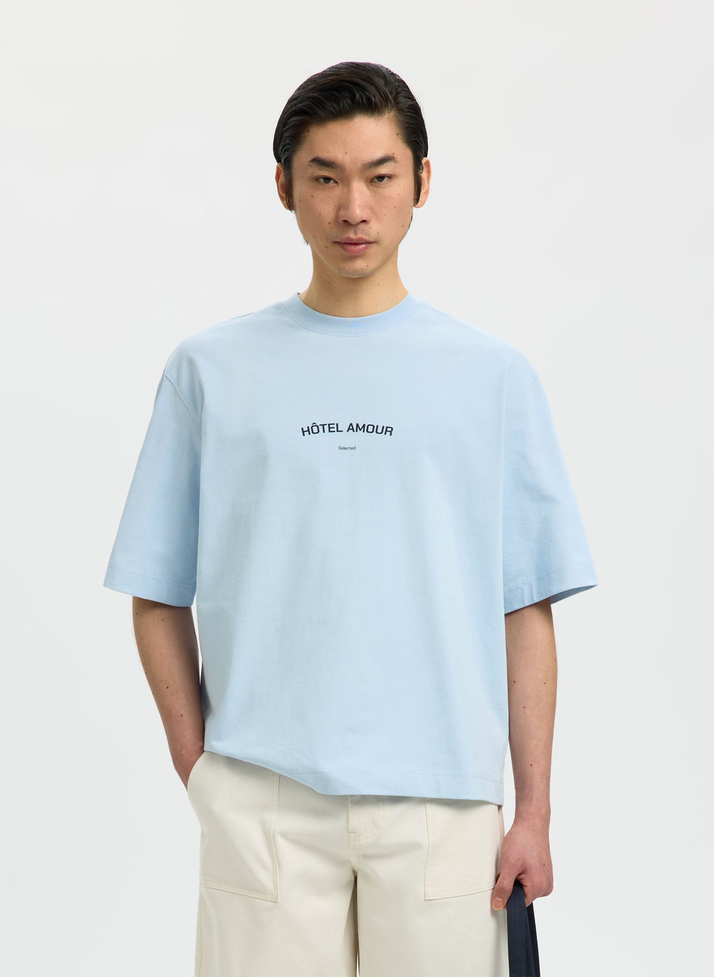 Tee-shirt col rond en coton bio SELECTED Bleu