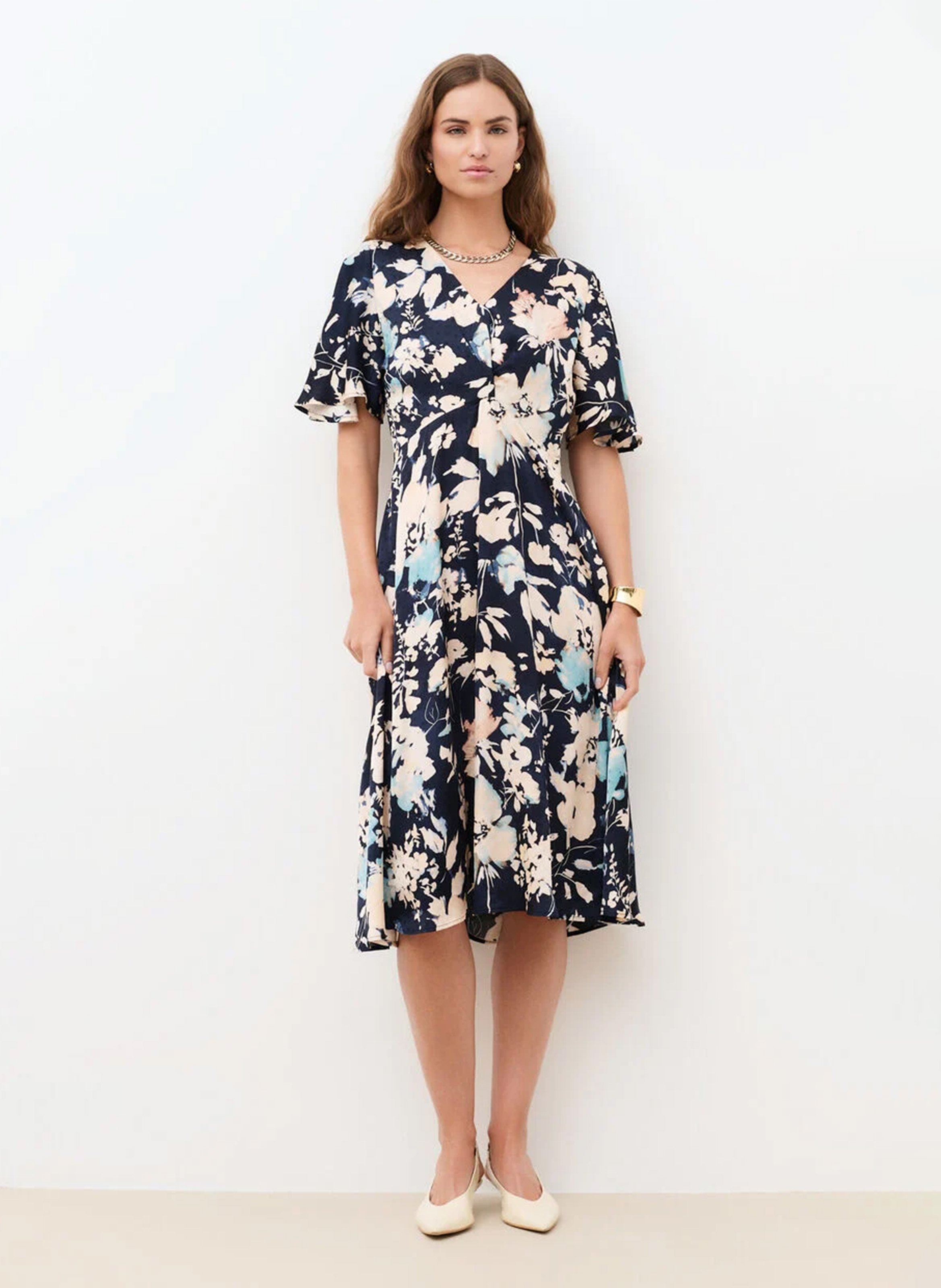 Robe courte col V imprimée CAROLL Bleu