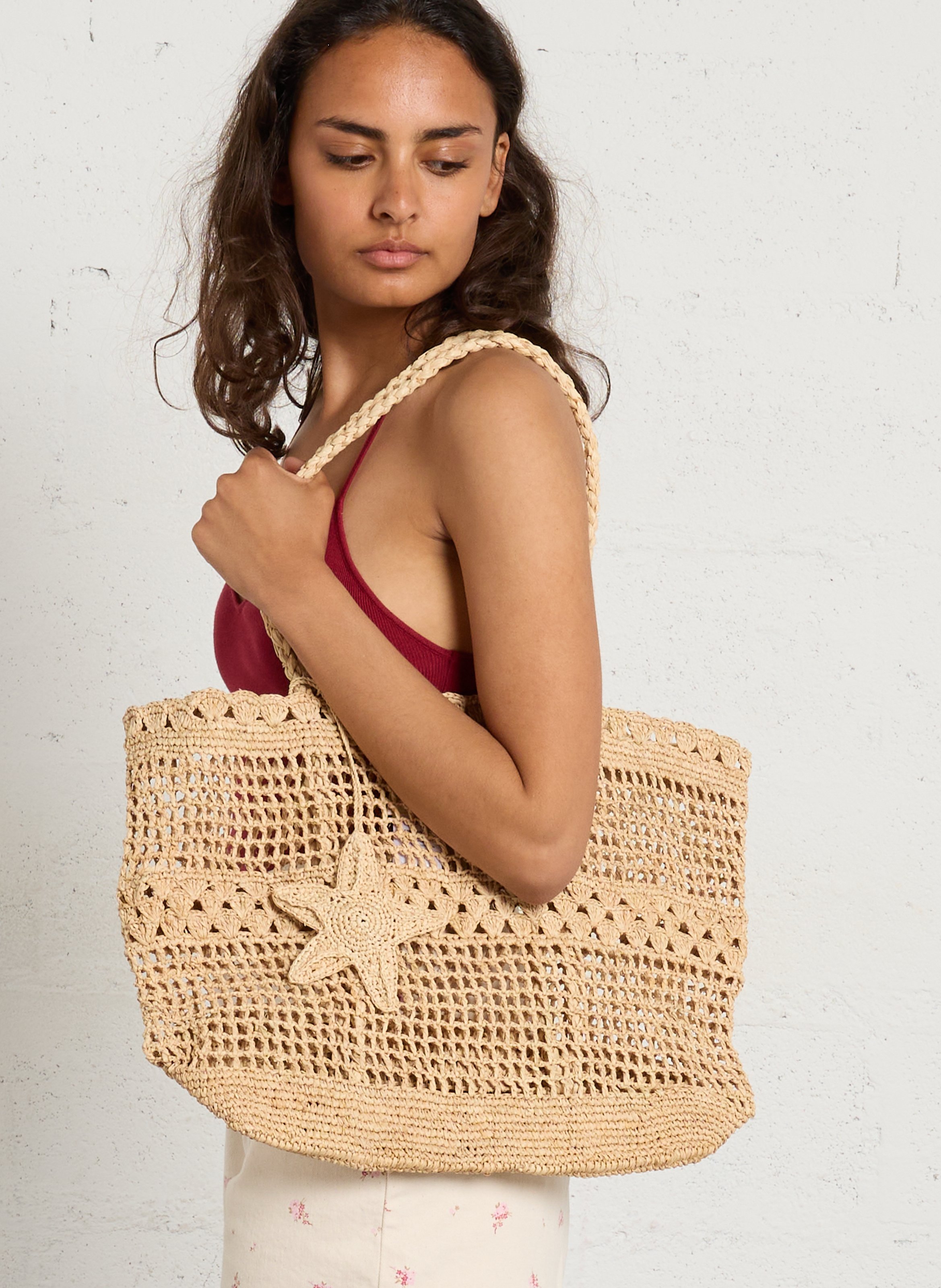 Sac de plage en crochet raphia PETITE MENDIGOTE Beige