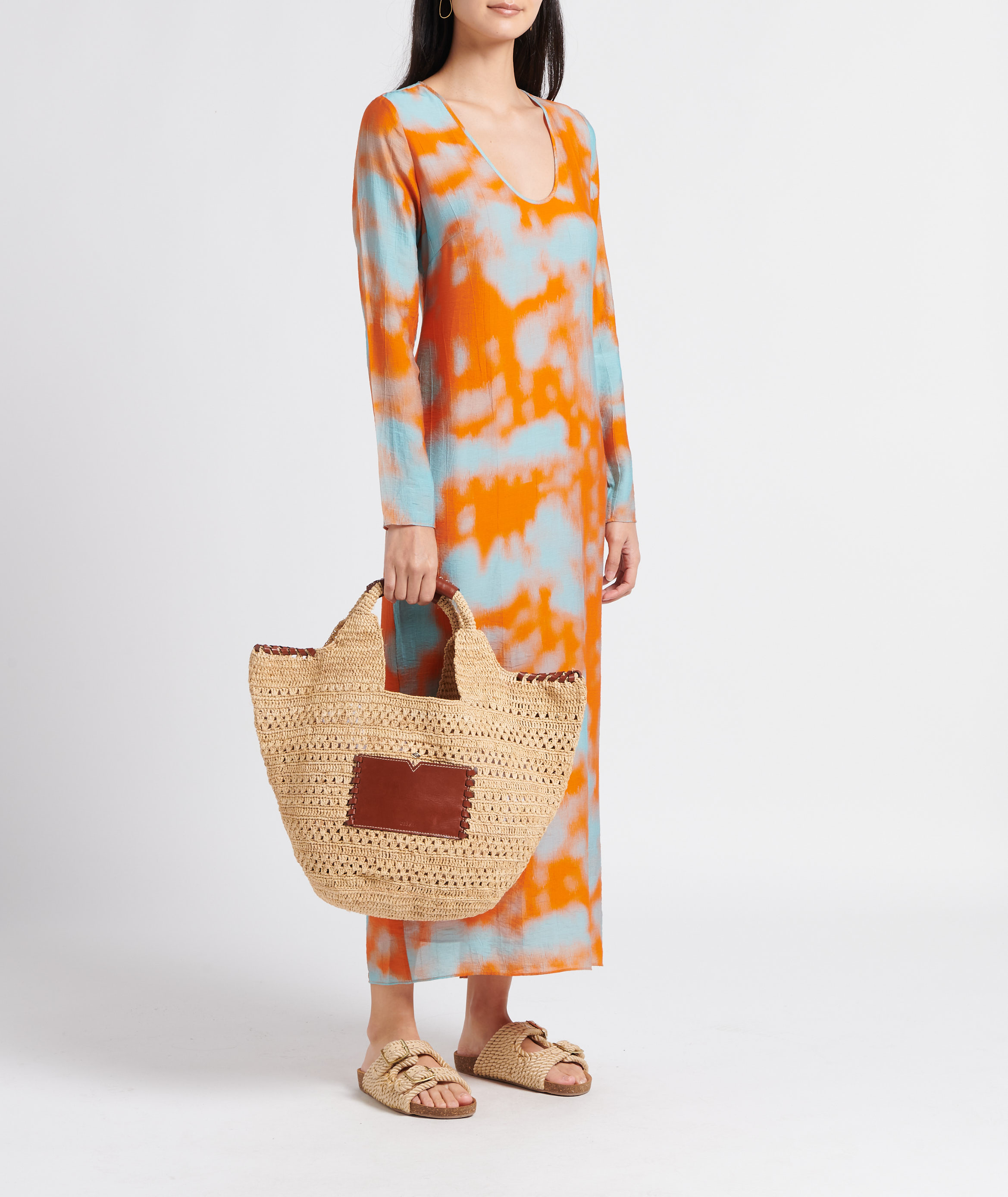 Sac cabas en paille et cuir BA&SH Marron