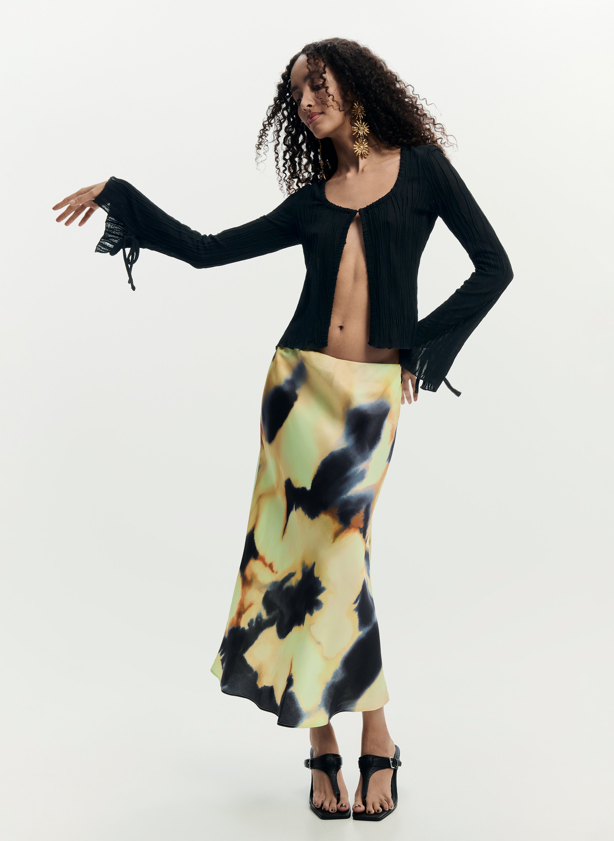 Jupe midi à imprimé floral DESIGUAL Noir