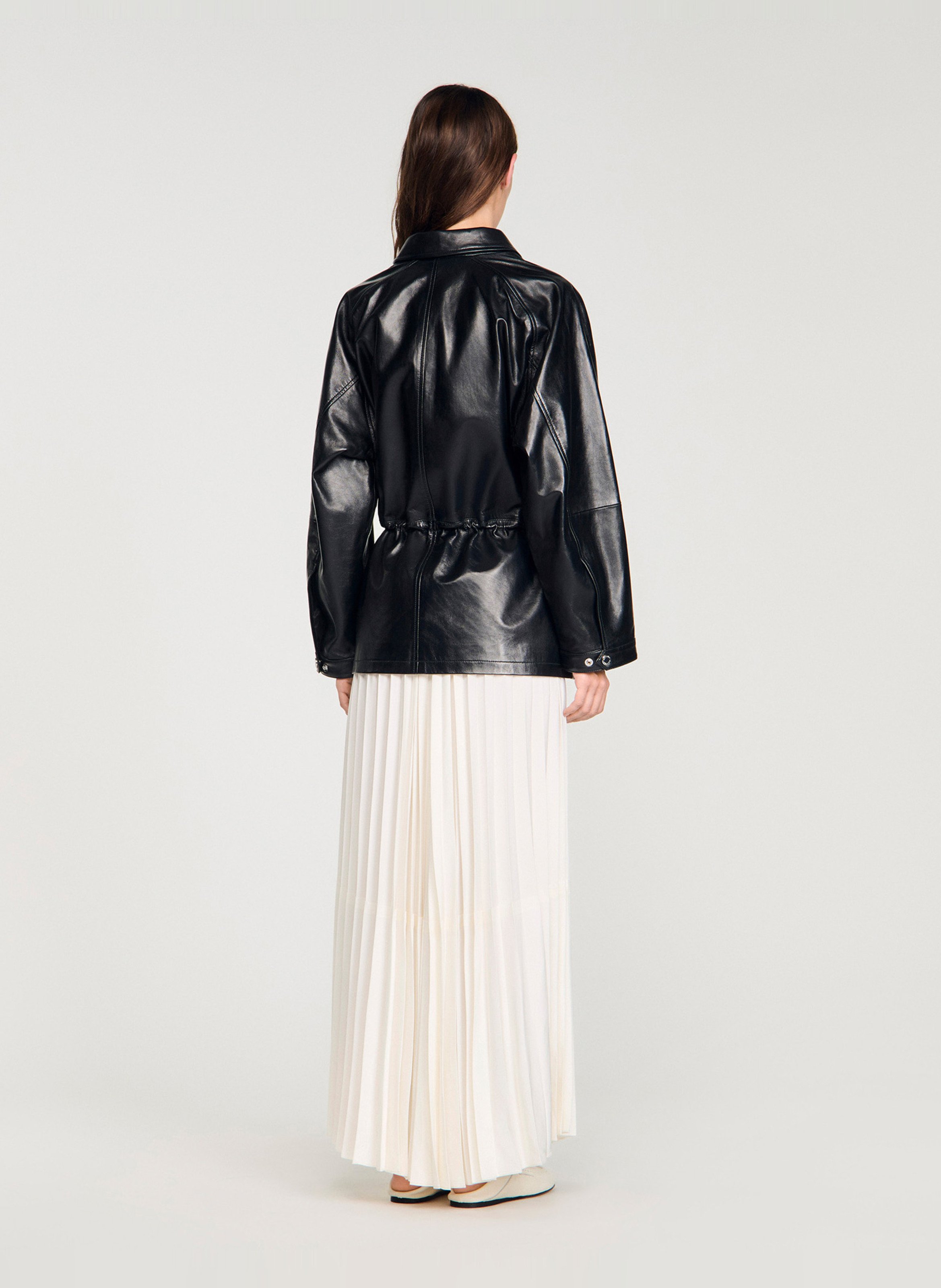 Lambskin leather jacket with classic collar SANDRO Black