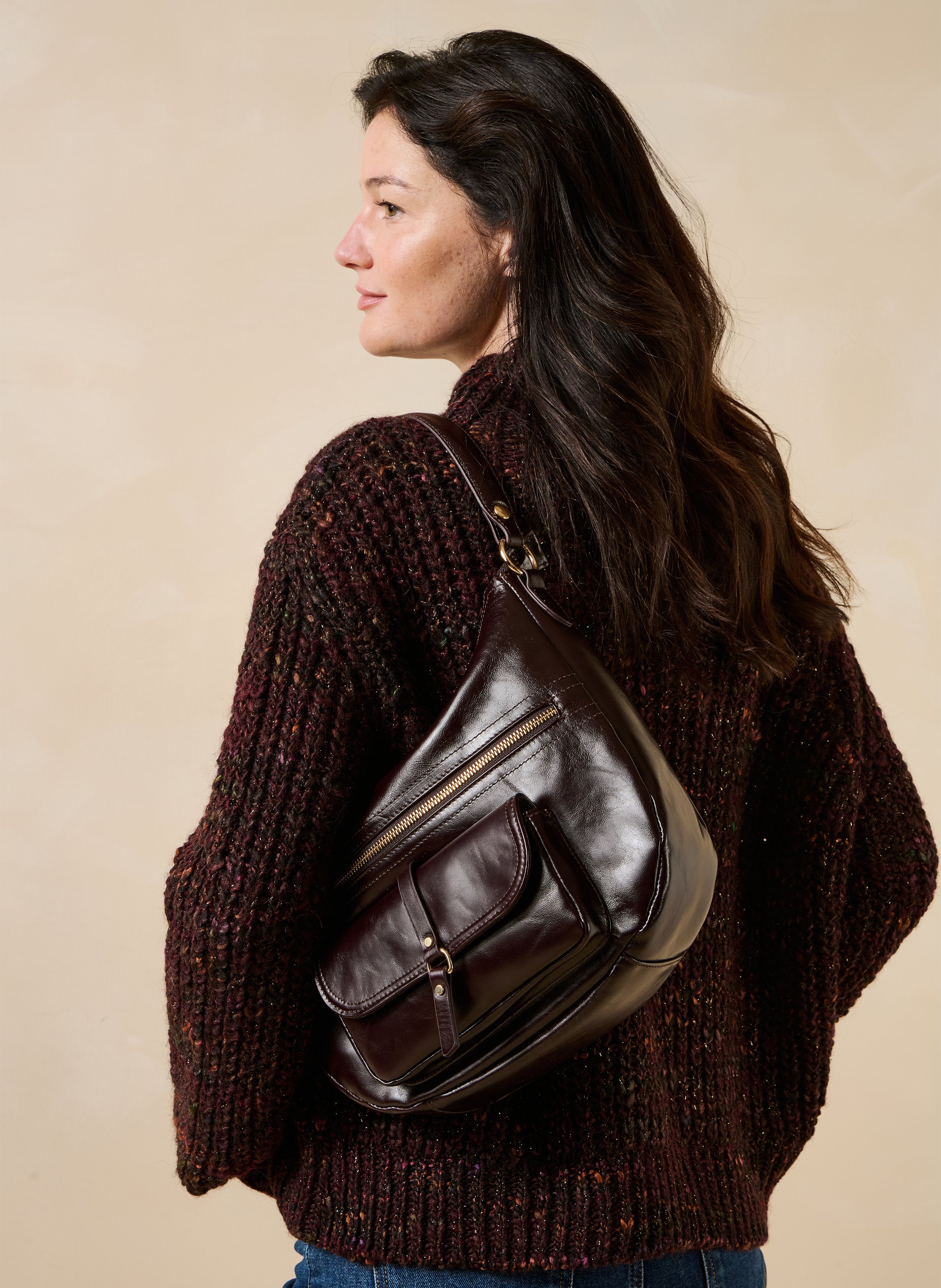 Schultertasche aus Leder LA FEE MARABOUTEE Braun