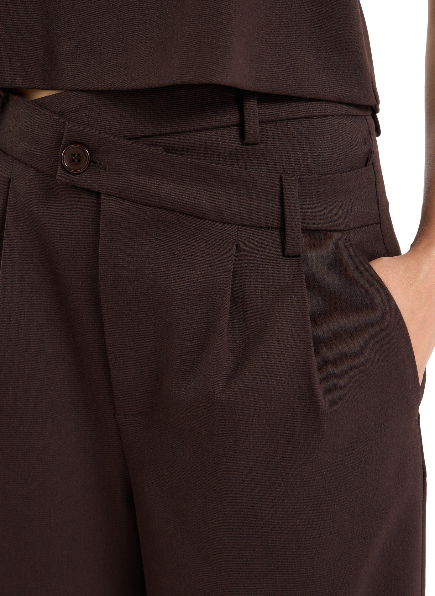 Wide-leg high-waisted wool blend pants SAISON 1865 Brown