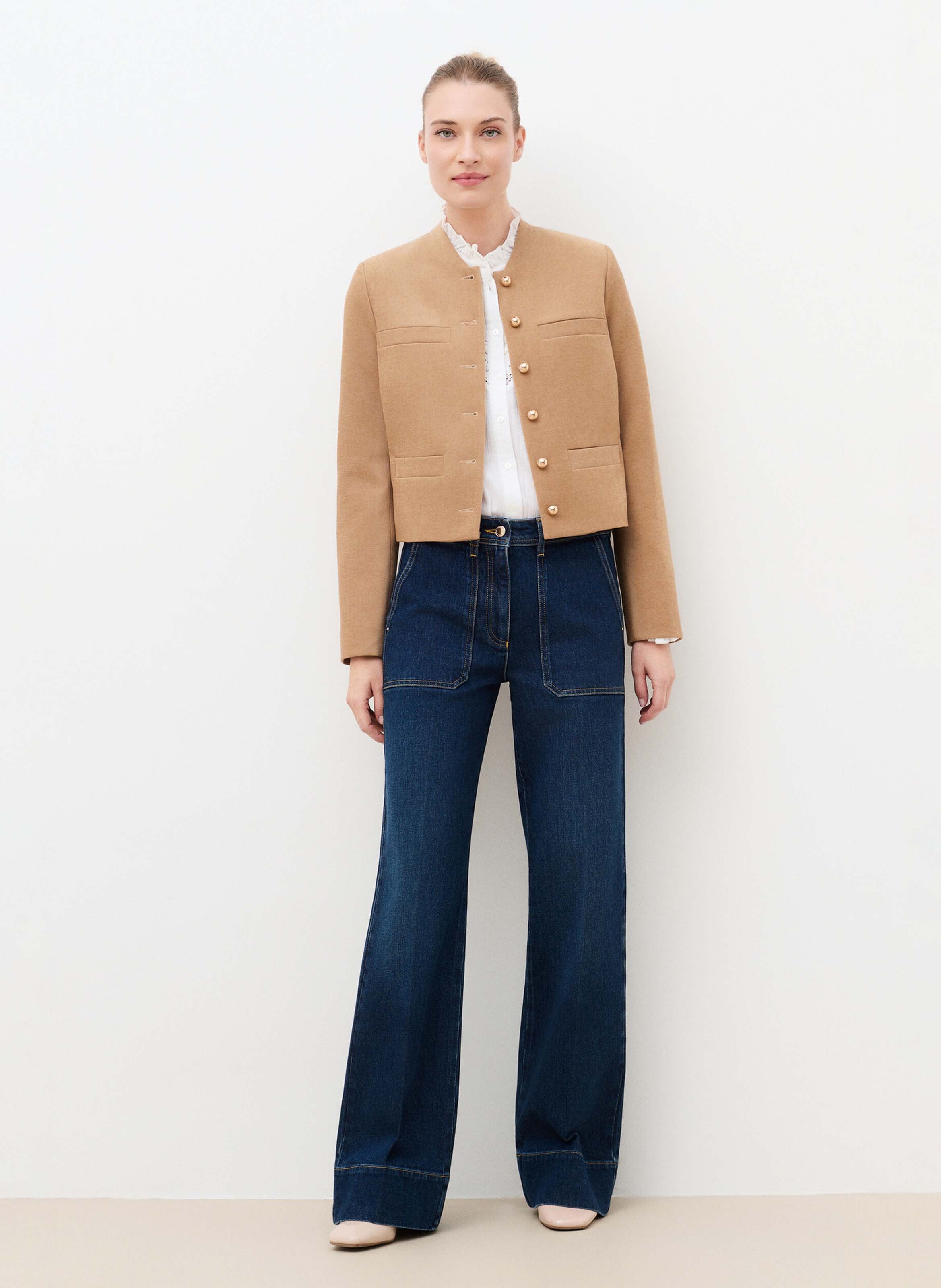 Solid Buttoned Straight Jacket CAROLL Brown