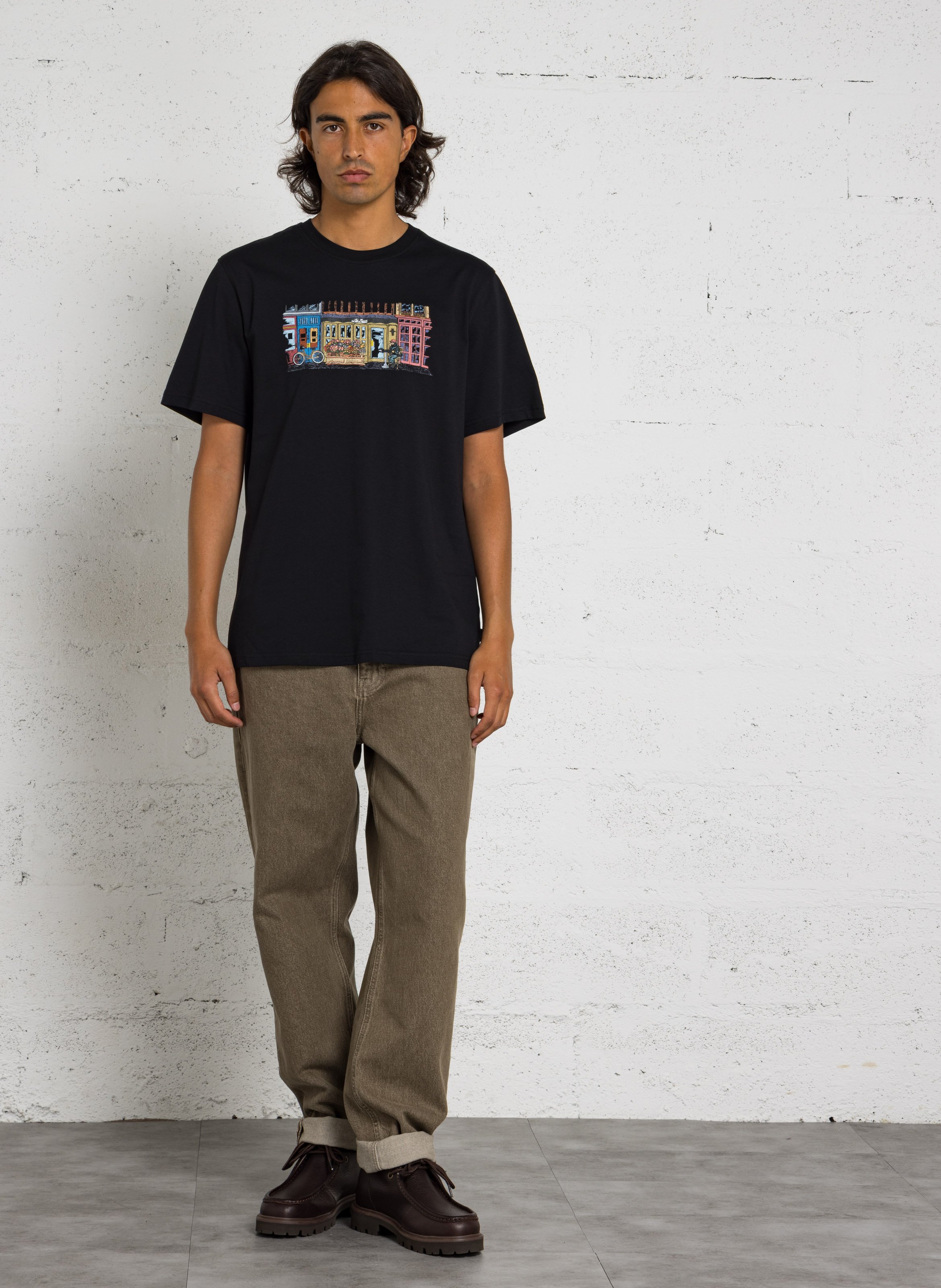 Tee-shirt droit col rond sérigraphié en coton bio LES DEUX Noir