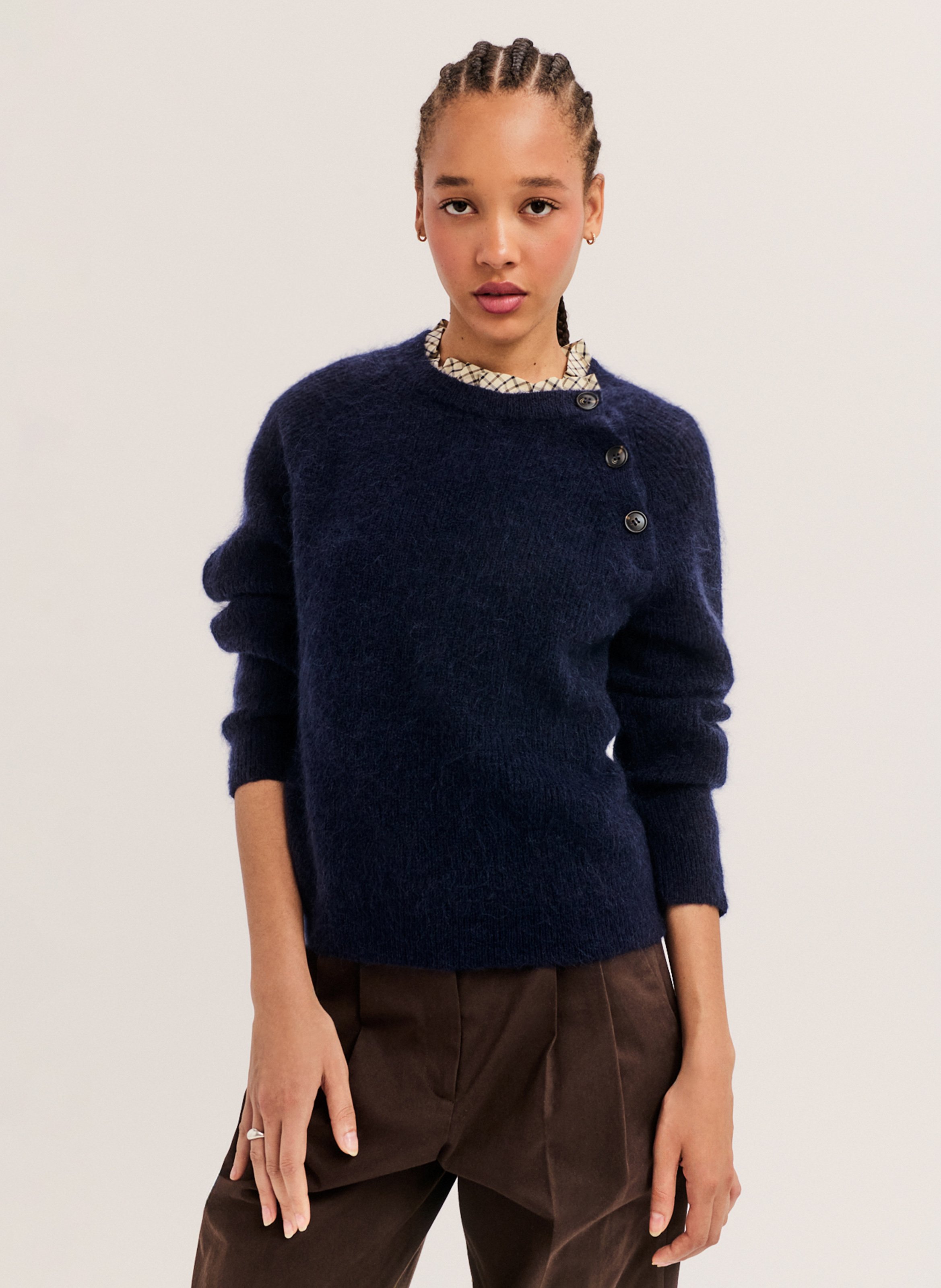 Gerade geschnittener Wollmix-Pullover PABLO Blau