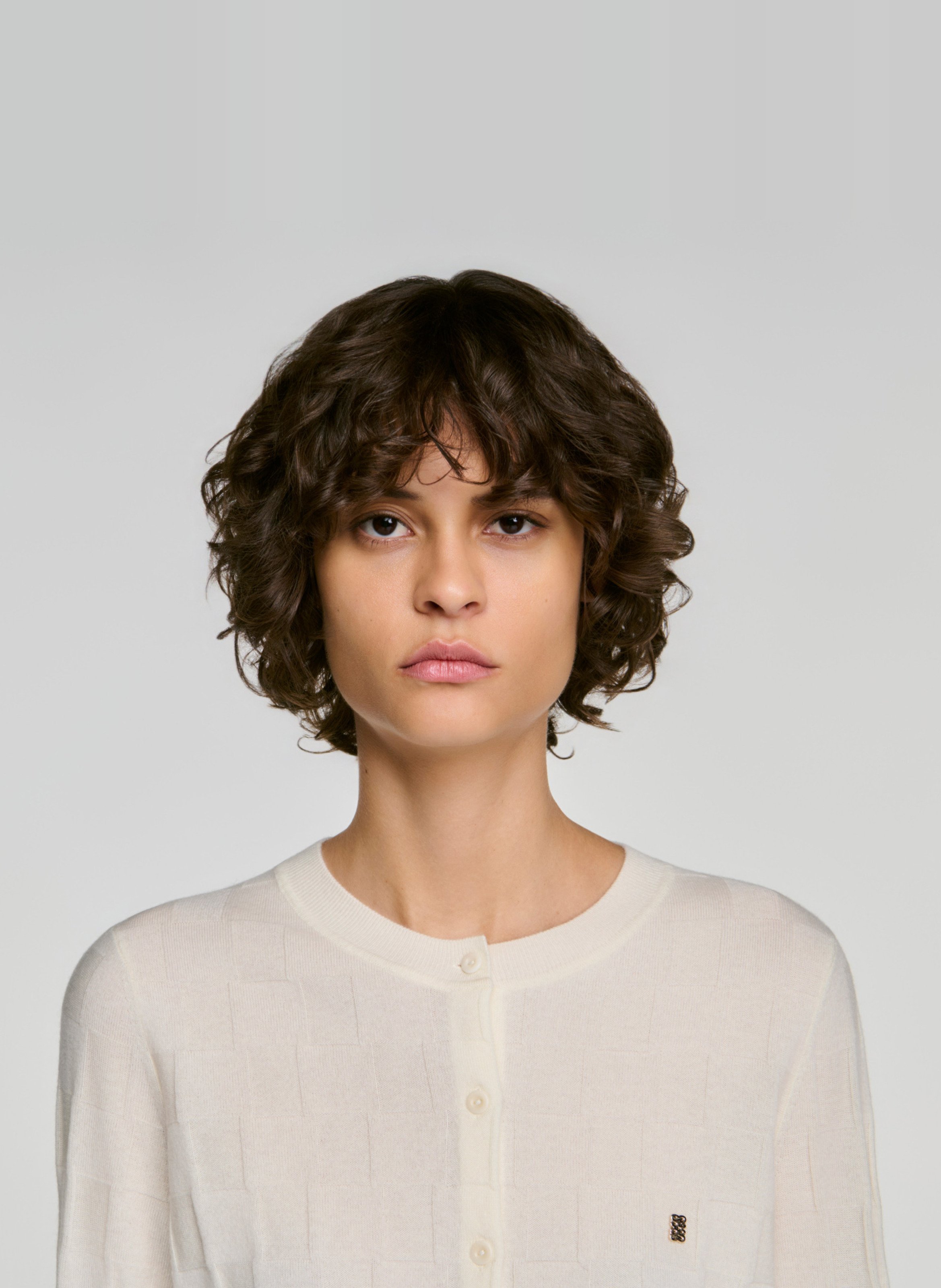 Cardigan col rond uni en laine SANDRO Beige