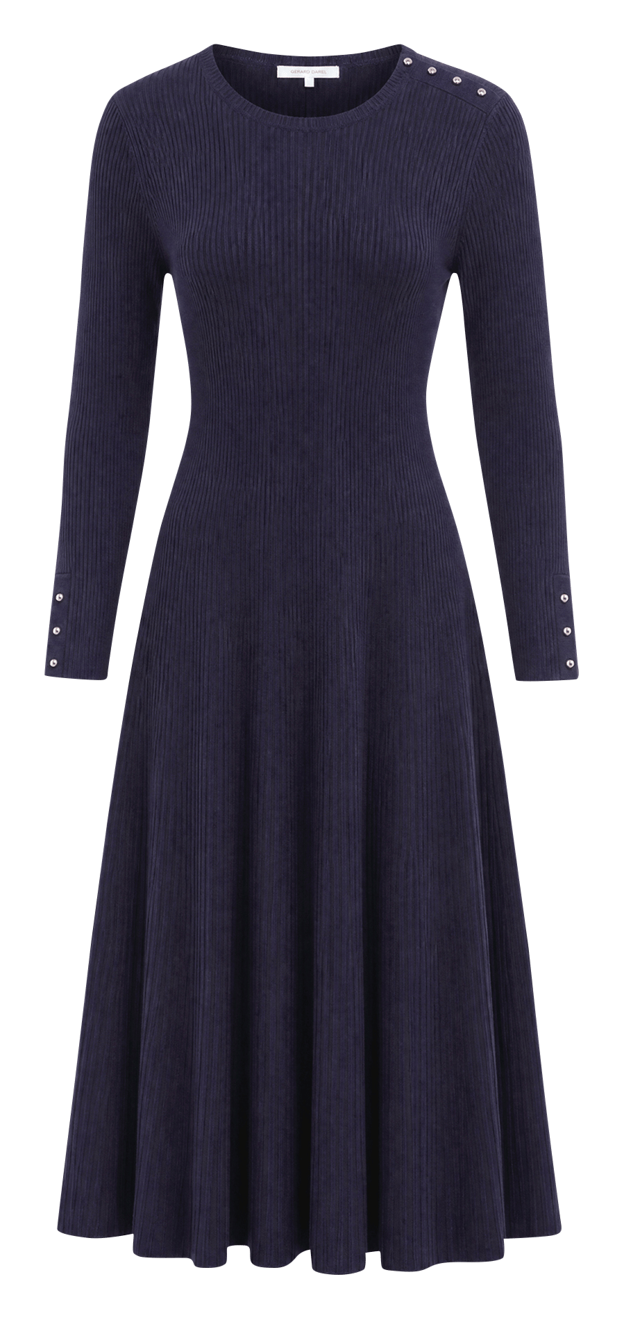 Fitted round neck ribbed wool blend dress GERARD DAREL Blue