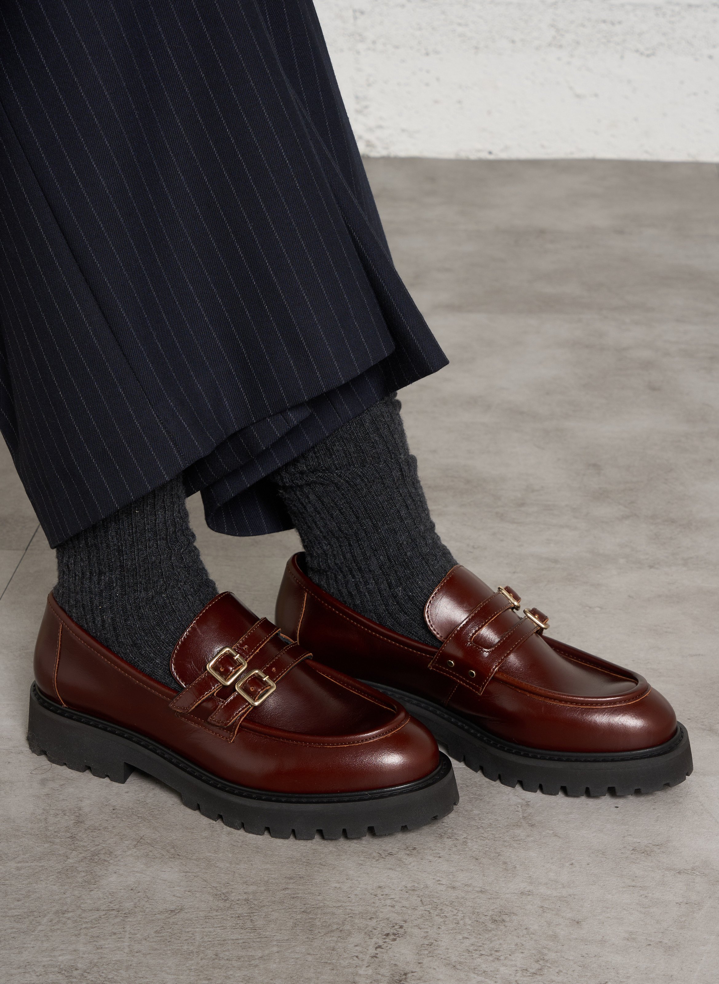 Buckle leather cowhide moccasins MAISON TOUFET Brown