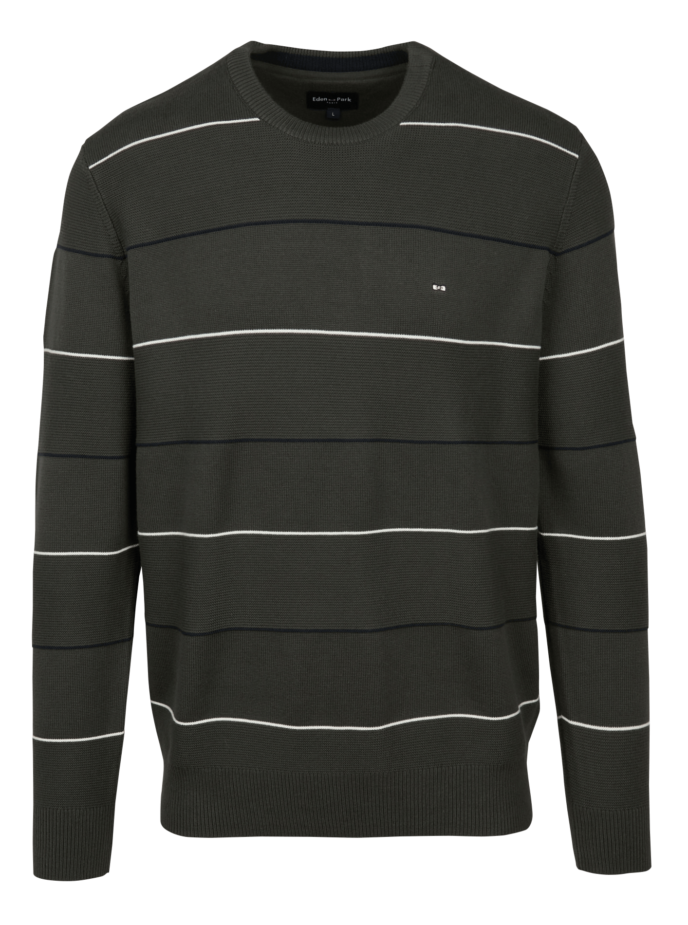 Gerader Rundhalsausschnitt Streifenpullover EDEN PARK Khaki