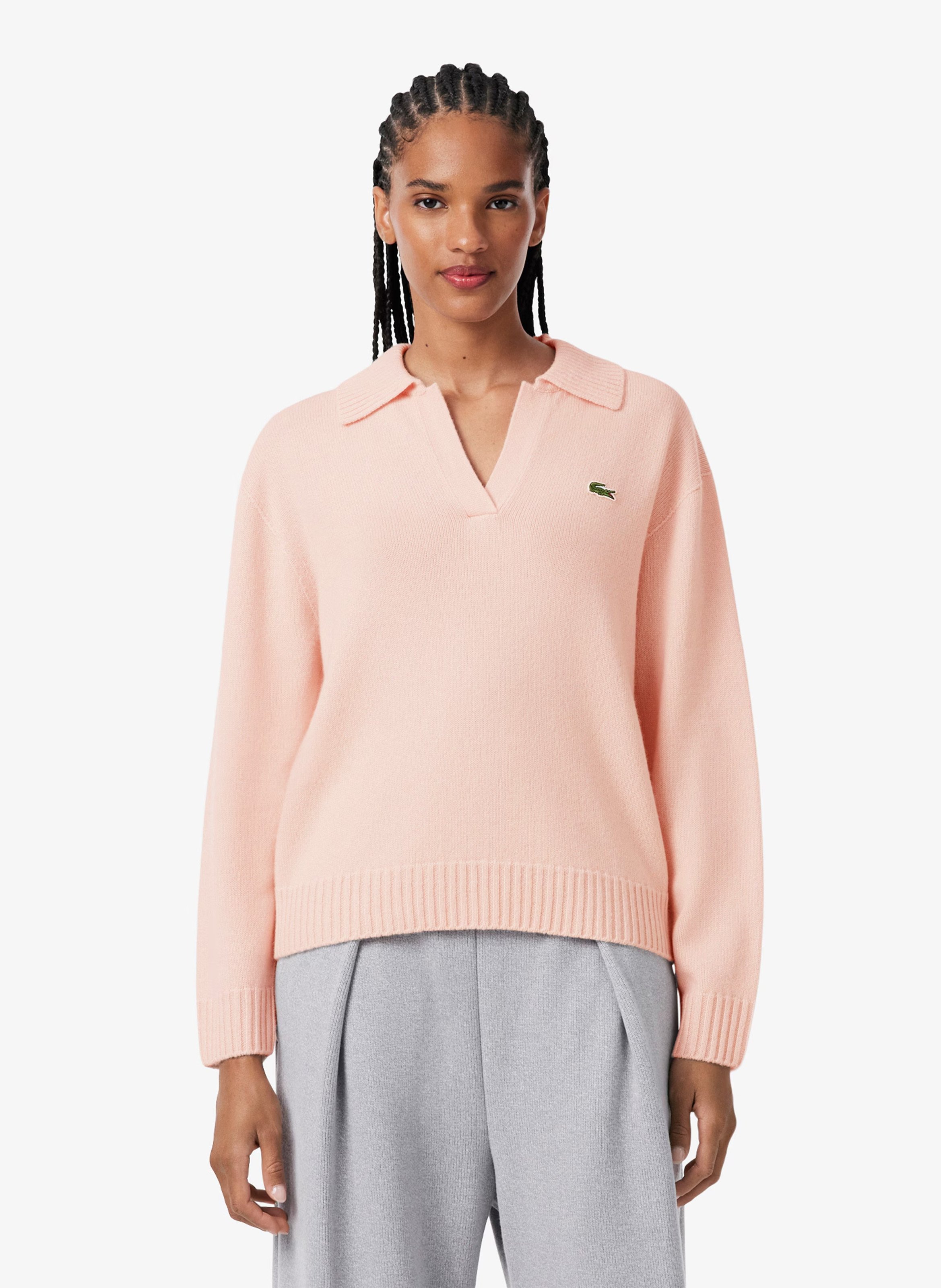Pull col V en cachemire LACOSTE Roze