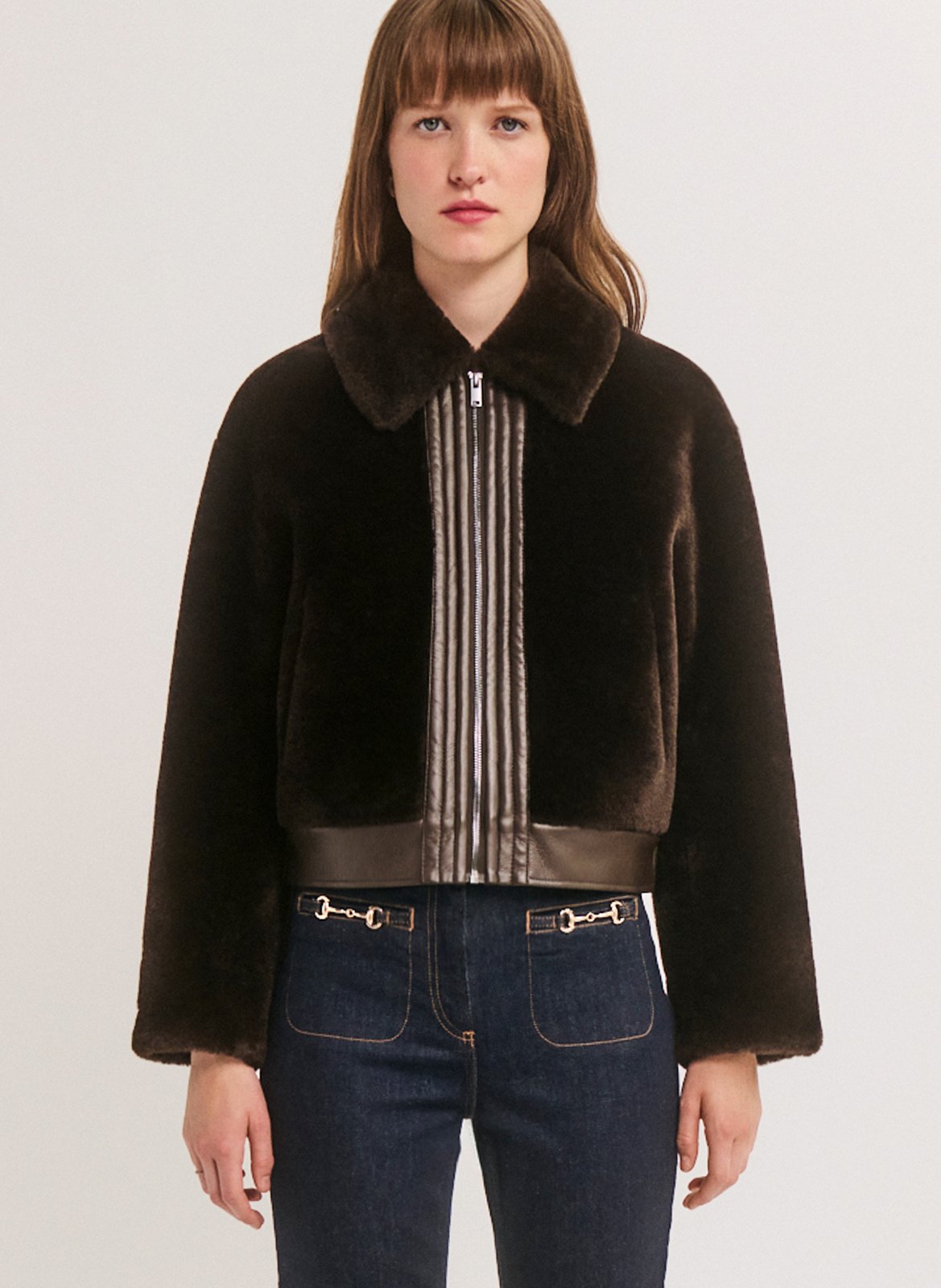 Manteau col classique en fausse fourrure PABLO Bruin