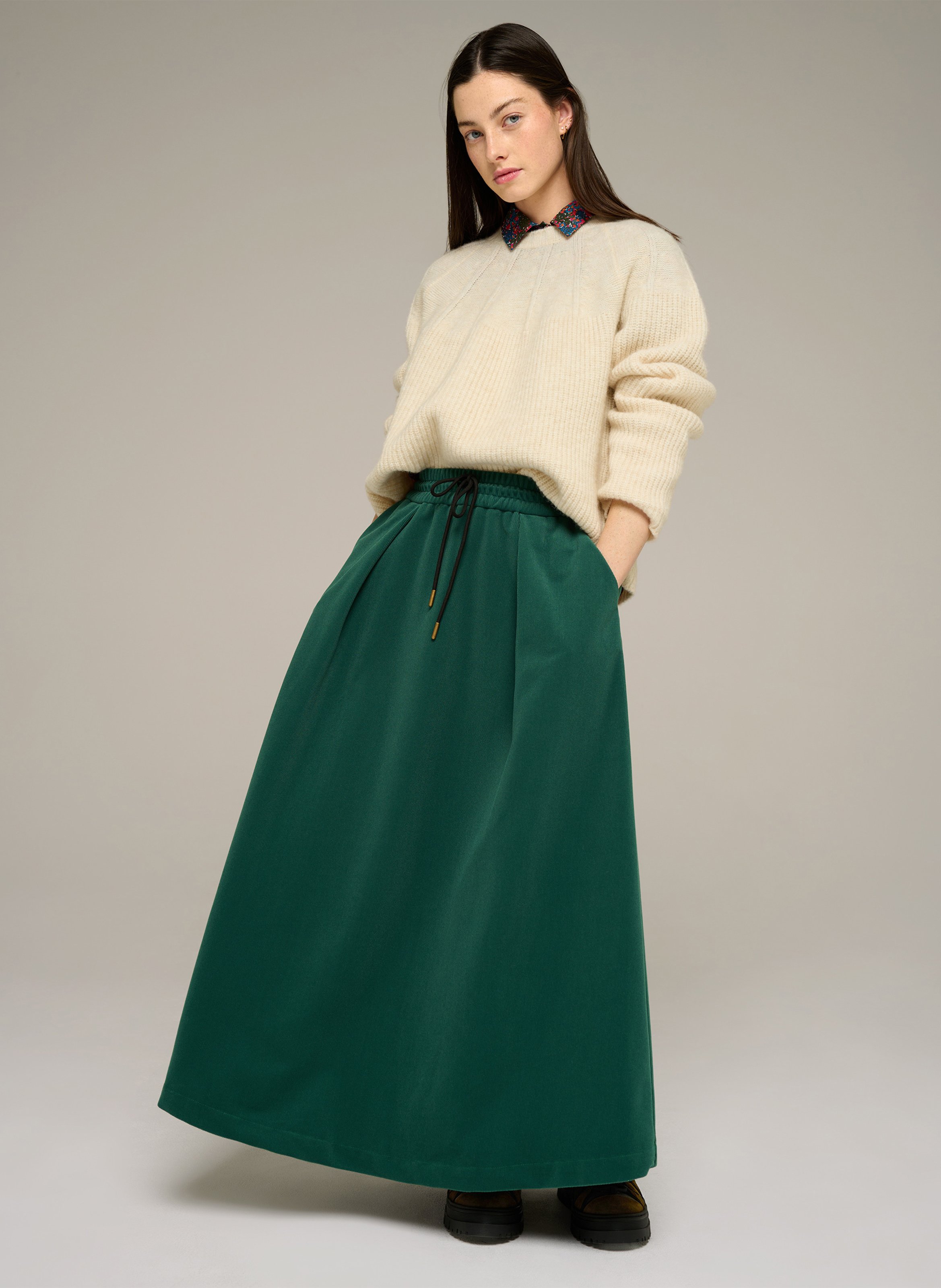 Long flared corduroy skirt COTELAC ACOTE Green