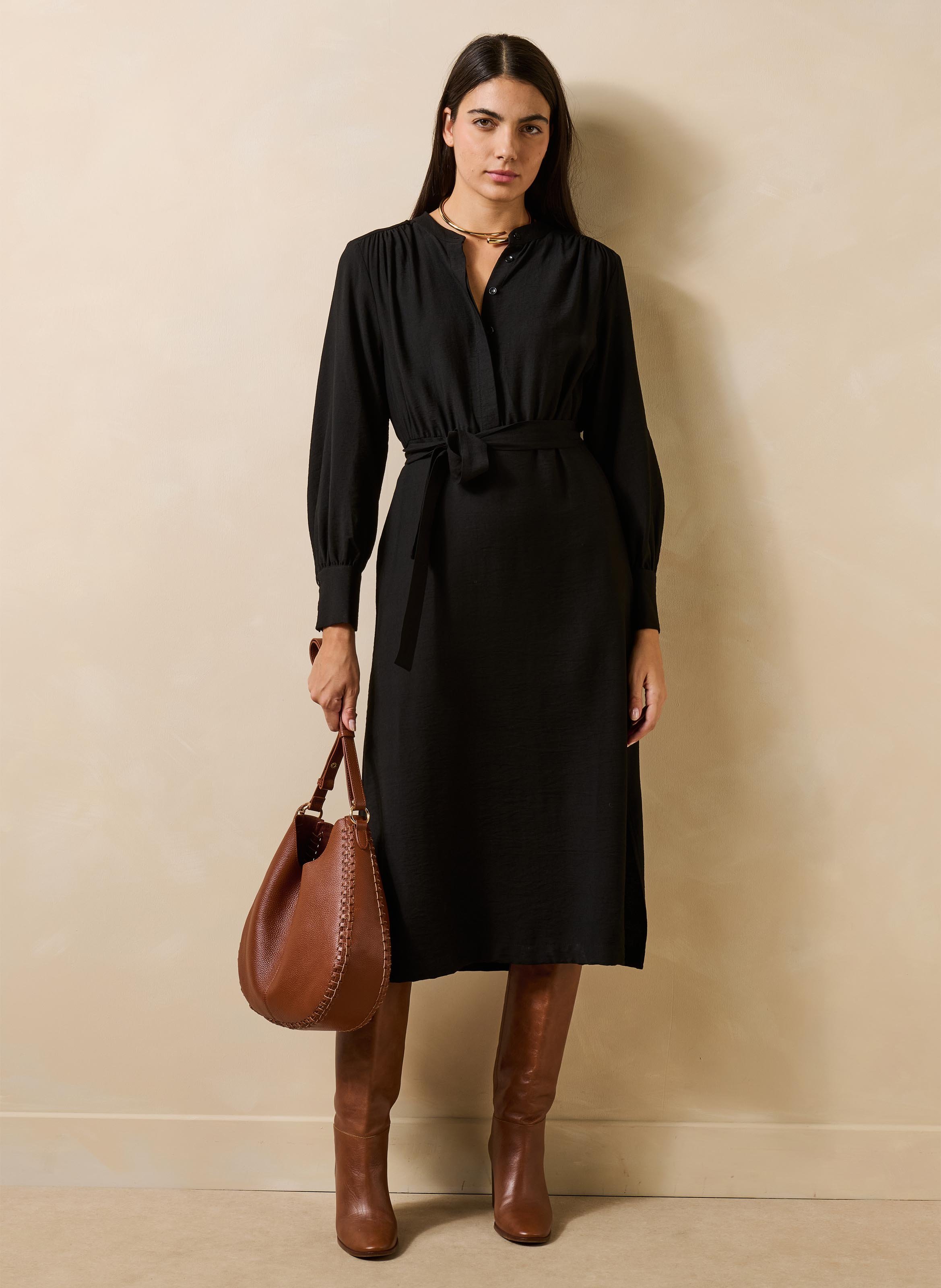 Midikleid mit Rundhalsausschnitt LA FEE MARABOUTEE Schwarz