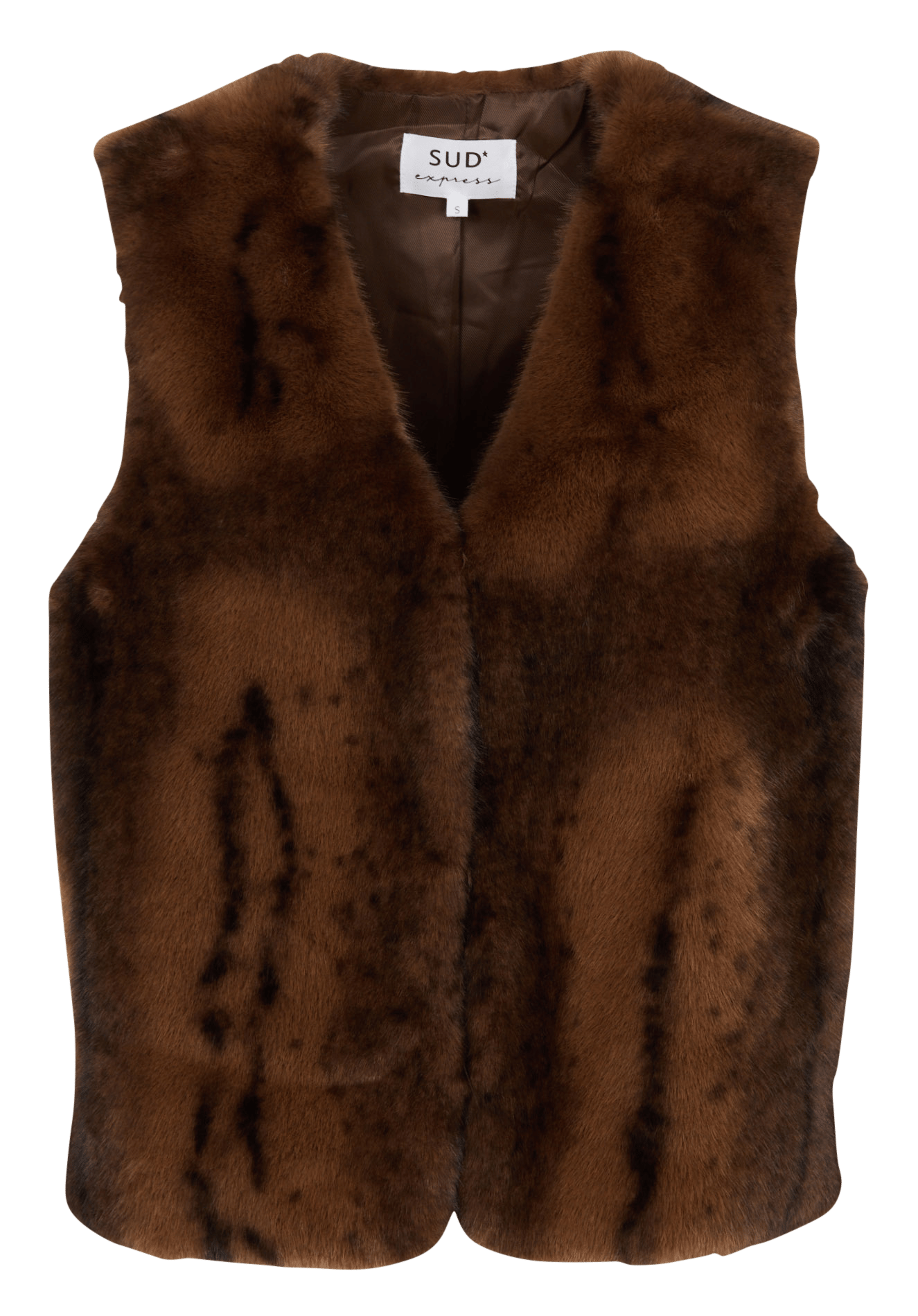 Manteau sans manches col V effet fourrure SUD EXPRESS Marron
