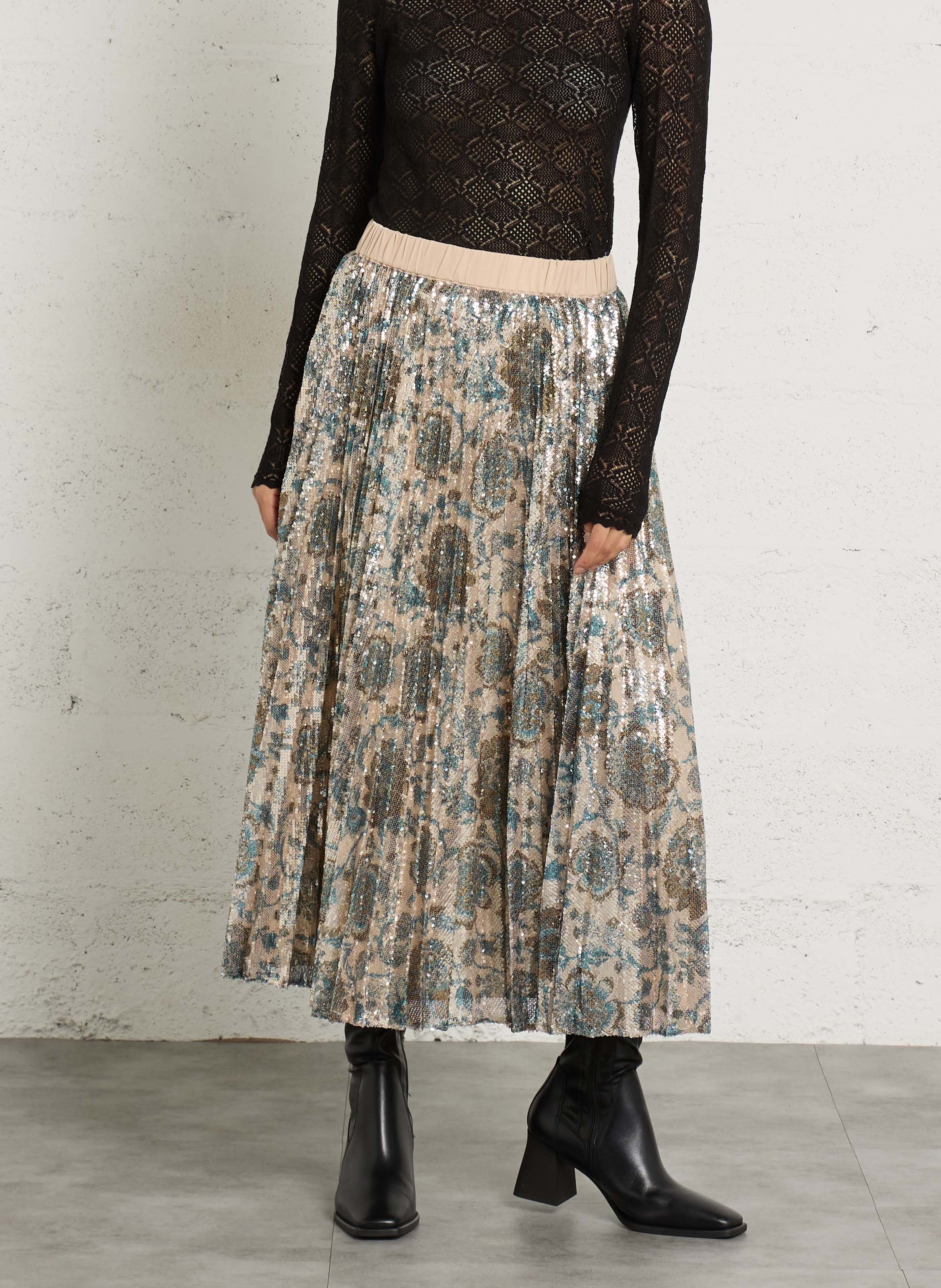Geplooide midi-rok met glitterpatroon PETITE MENDIGOTE Beige