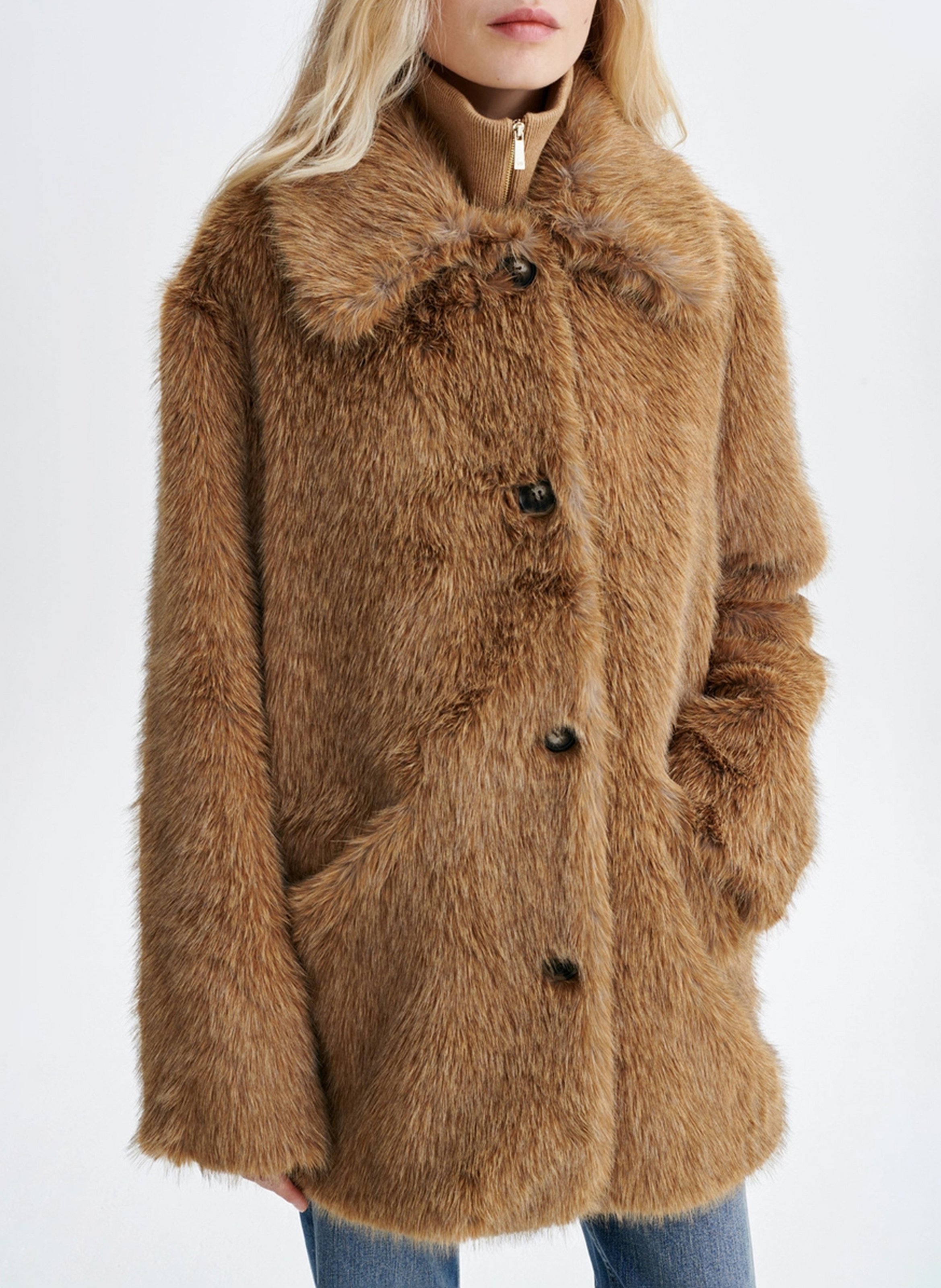Manteau col classique en fourrure VANESSA BRUNO Beige