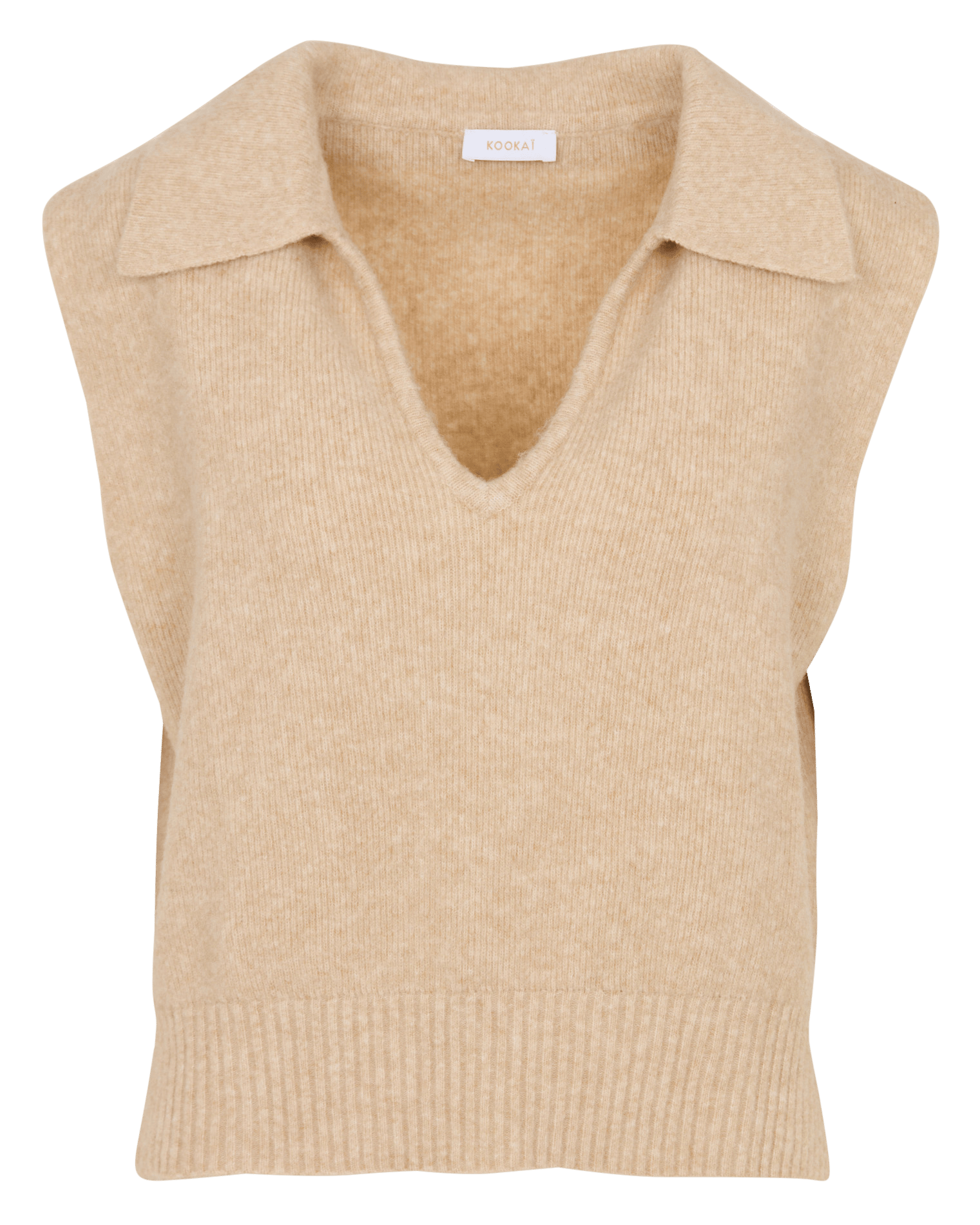 Effen mouwloze trui met V-hals KOOKAI Beige