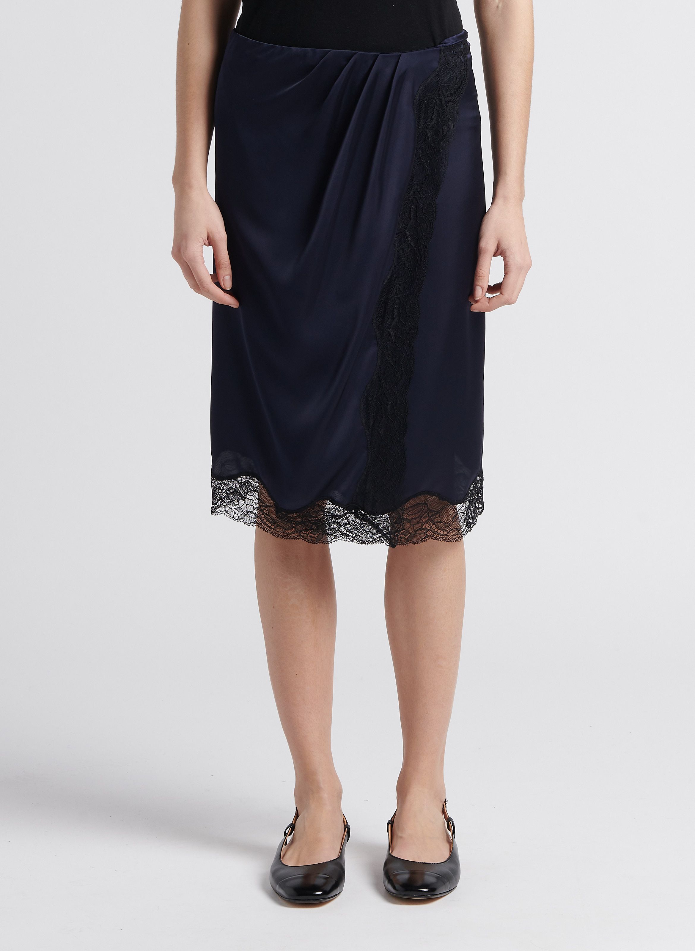 Blue Satin effect lace wrap skirt