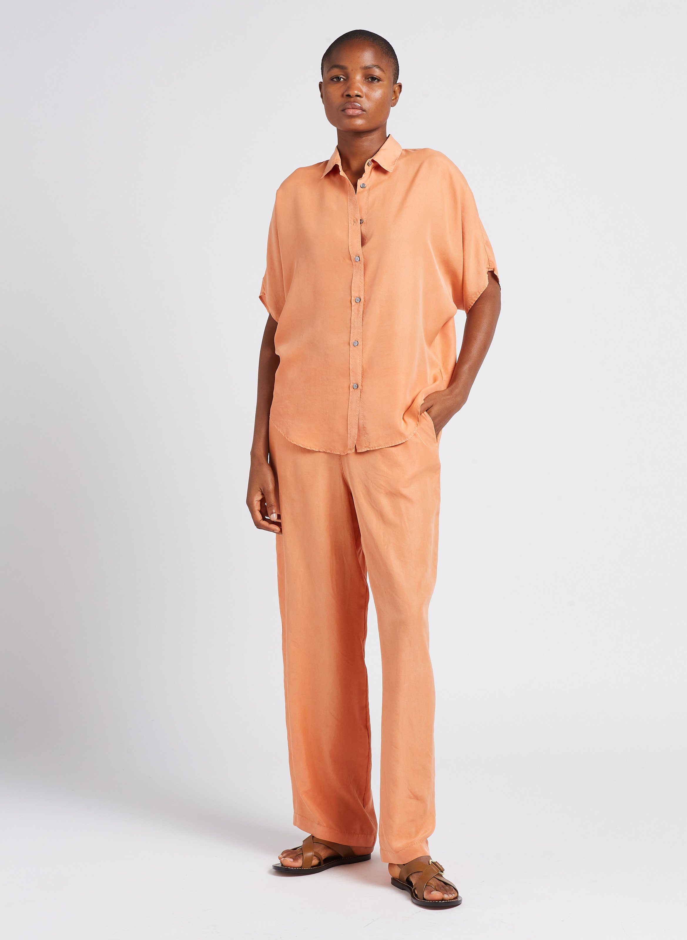 Pantalon large fluide en soie POMANDERE Orange